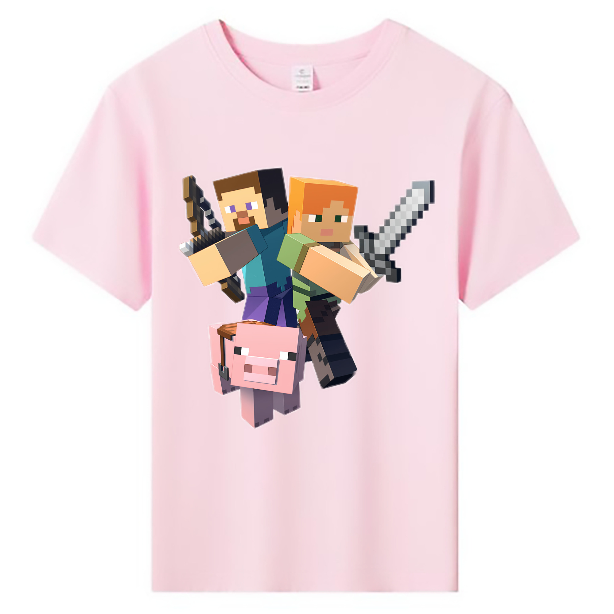 （画像用） マインクラフト ブロックの世界 Minecraft MC Block world 綿100％キッズTシャツ（フロントプリント）