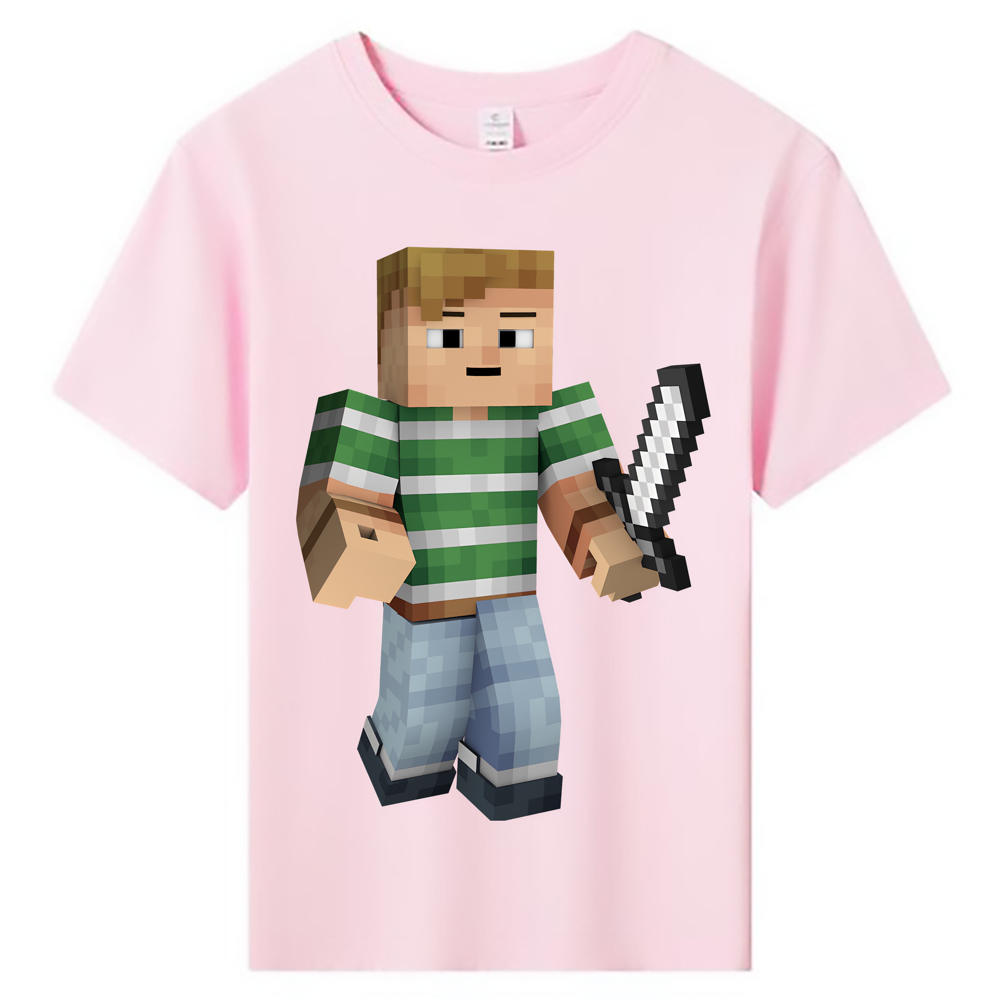 （画像用） マインクラフト ブロックの世界 Minecraft MC Block world 綿100％キッズTシャツ（フロントプリント）