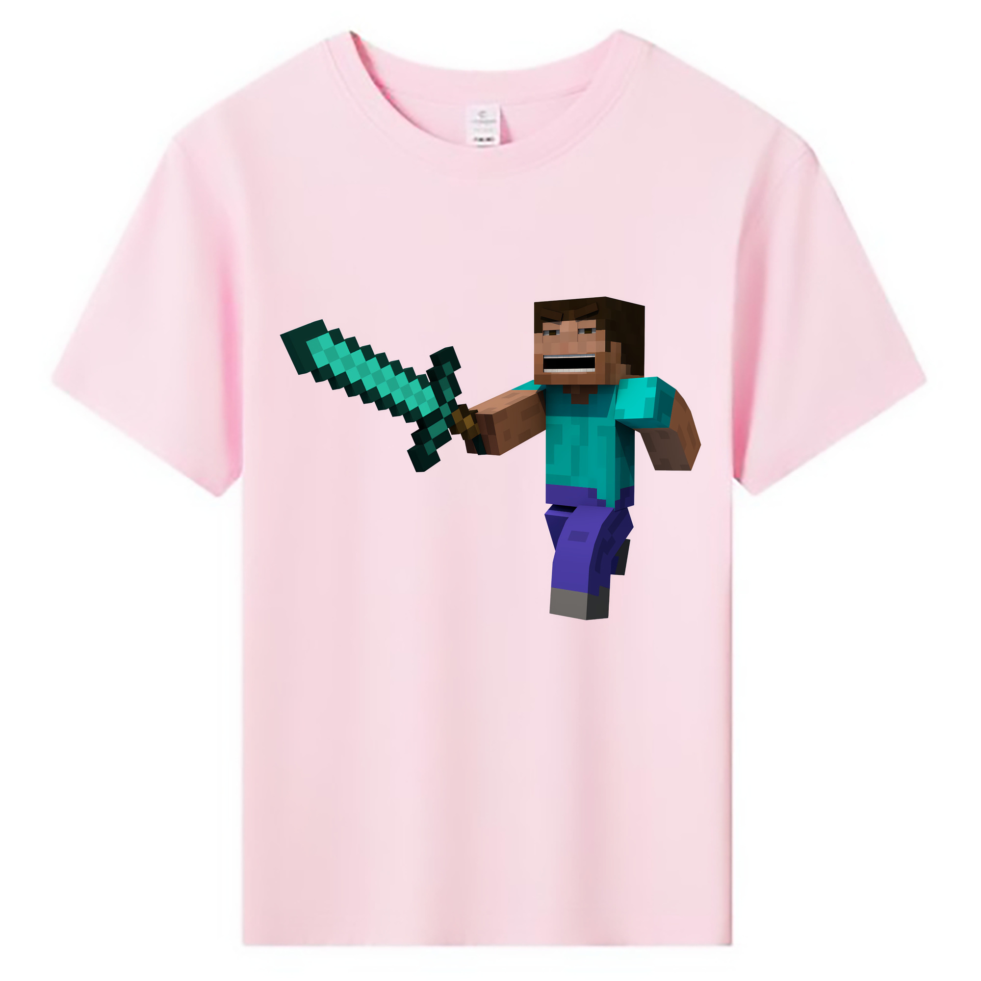 （画像用） マインクラフト ブロックの世界 Minecraft MC Block world 綿100％キッズTシャツ（フロントプリント）