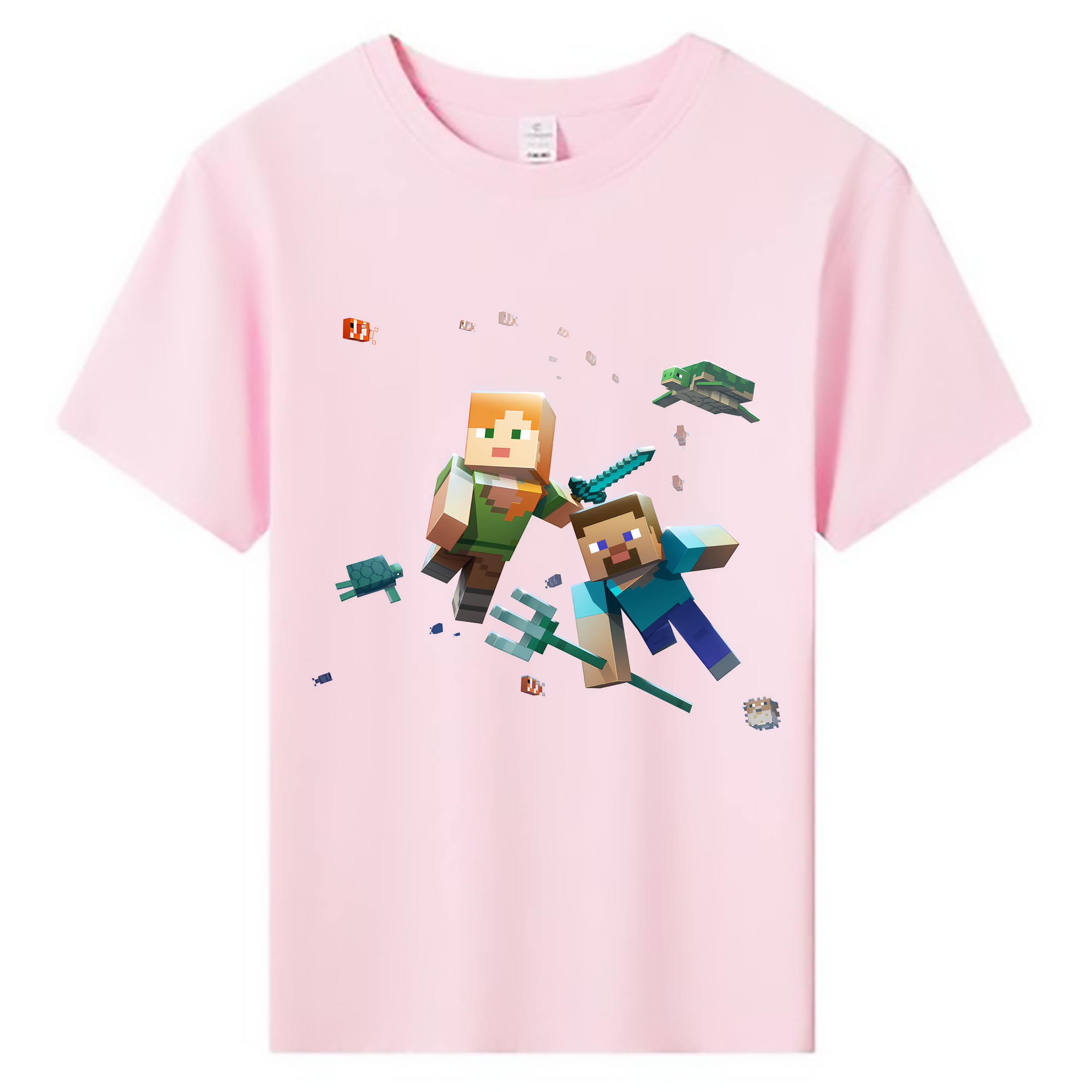 （画像用） マインクラフト ブロックの世界 Minecraft MC Block world 綿100％キッズTシャツ（フロントプリント）