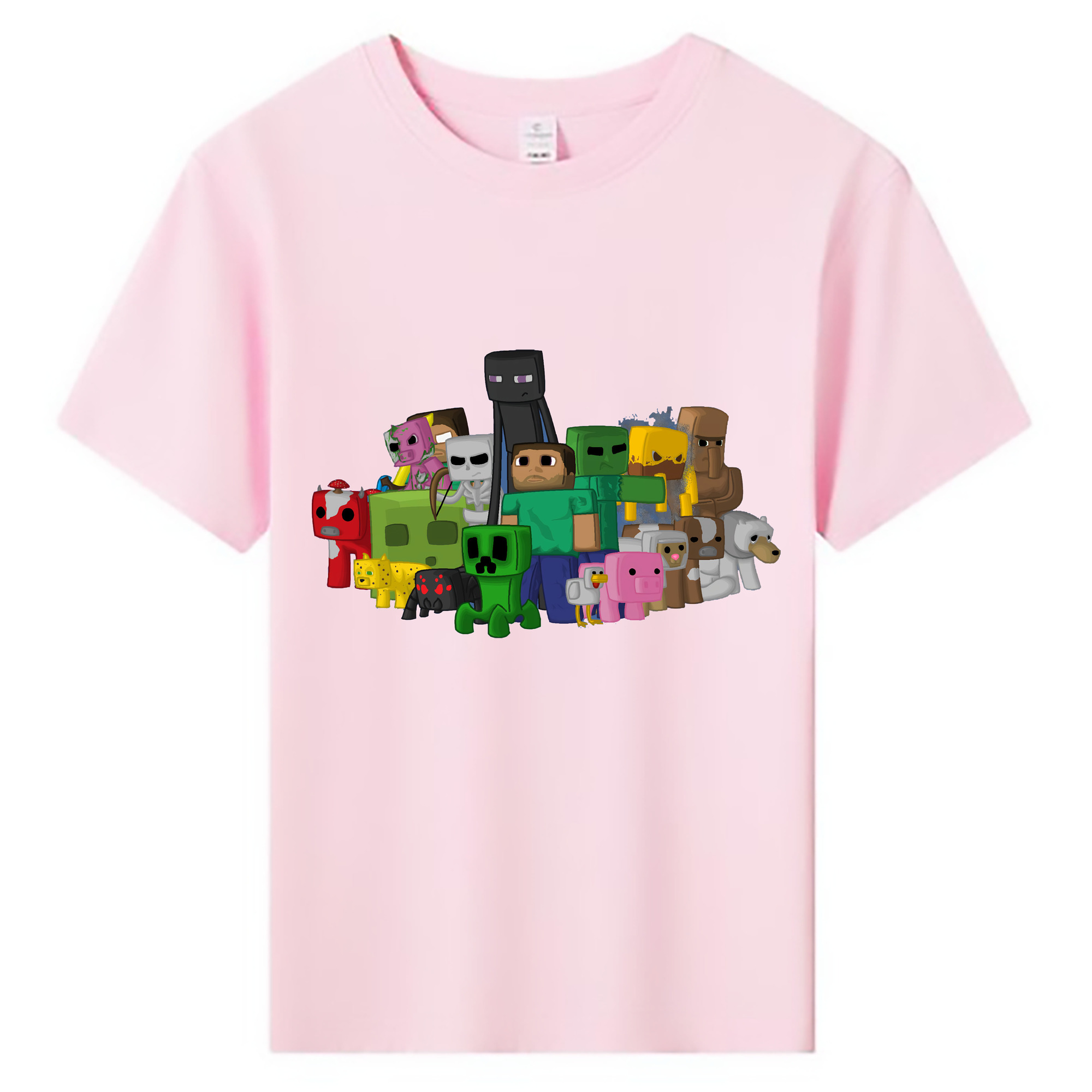 （画像用） マインクラフト ブロックの世界 Minecraft MC Block world 綿100％キッズTシャツ（フロントプリント）