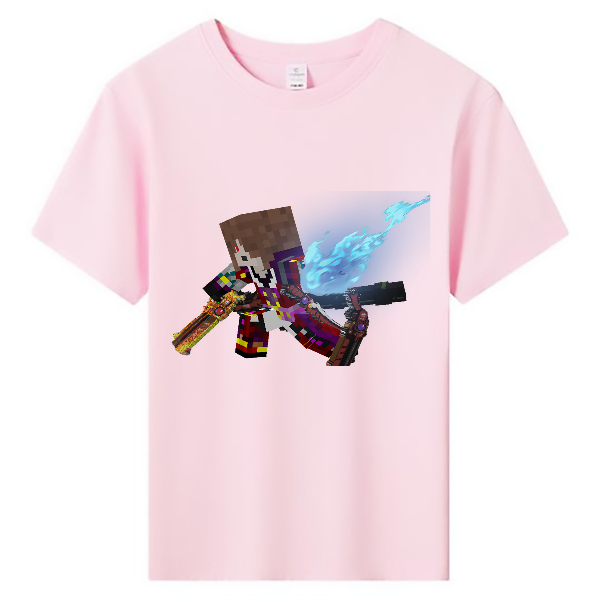 （画像用） マインクラフト ブロックの世界 Minecraft MC Block world 綿100％キッズTシャツ（フロントプリント）