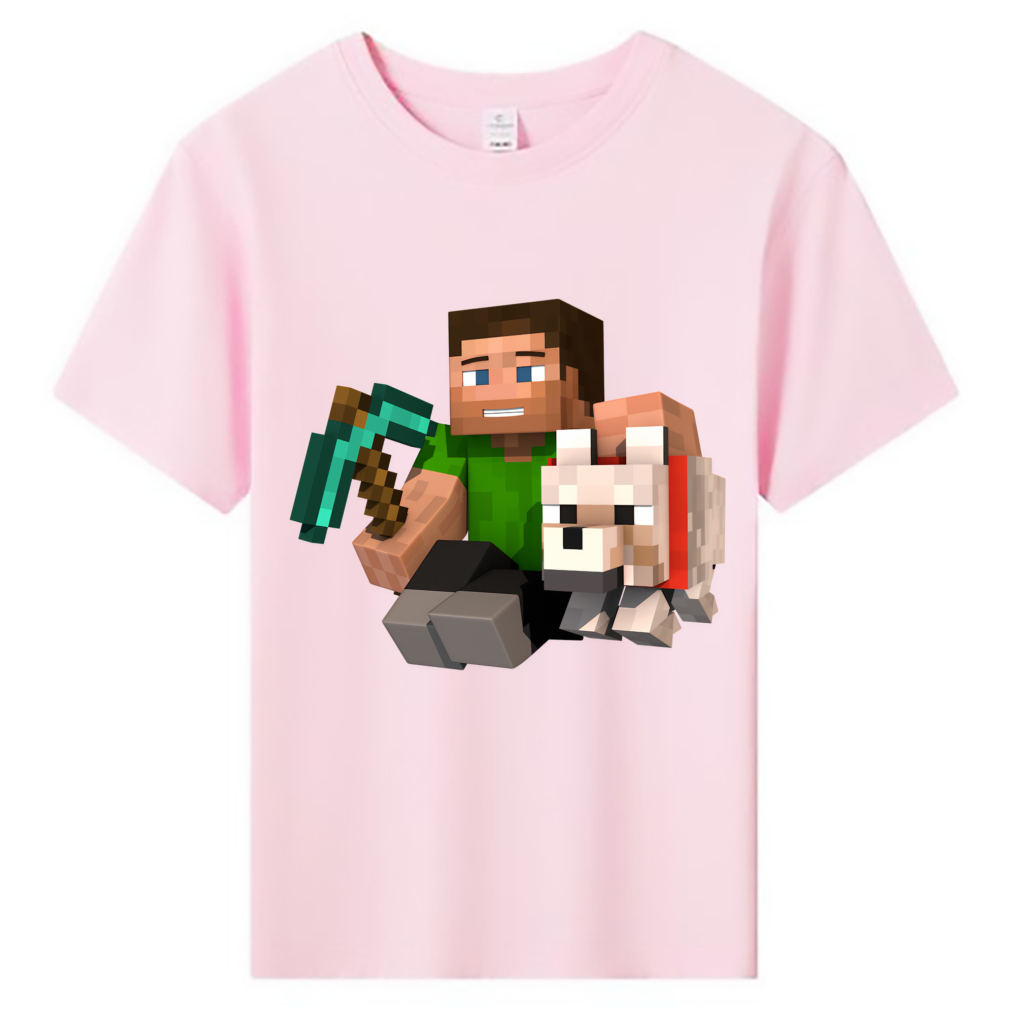 （画像用） マインクラフト ブロックの世界 Minecraft MC Block world 綿100％キッズTシャツ（フロントプリント）