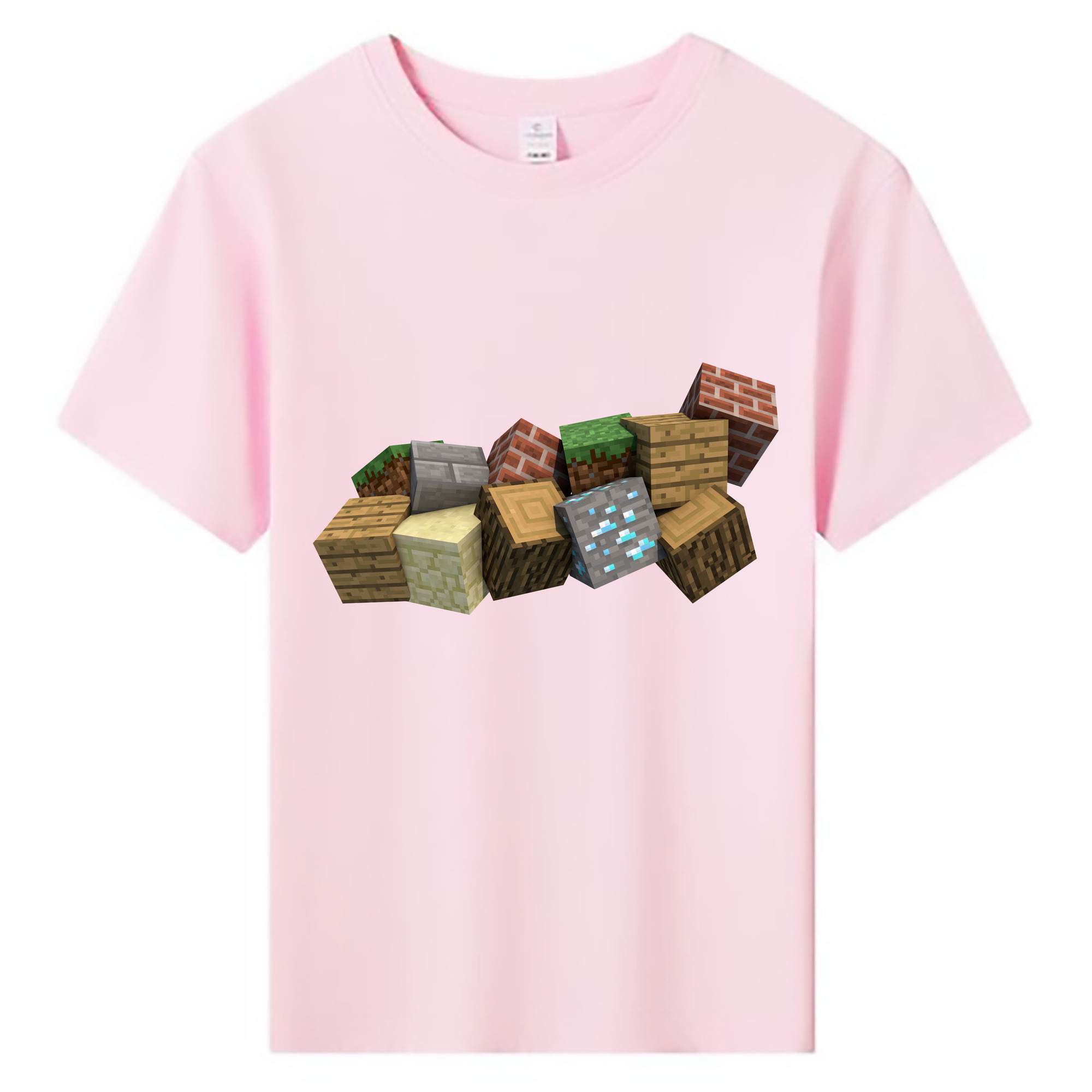 （画像用） マインクラフト ブロックの世界 Minecraft MC Block world 綿100％キッズTシャツ（フロントプリント）