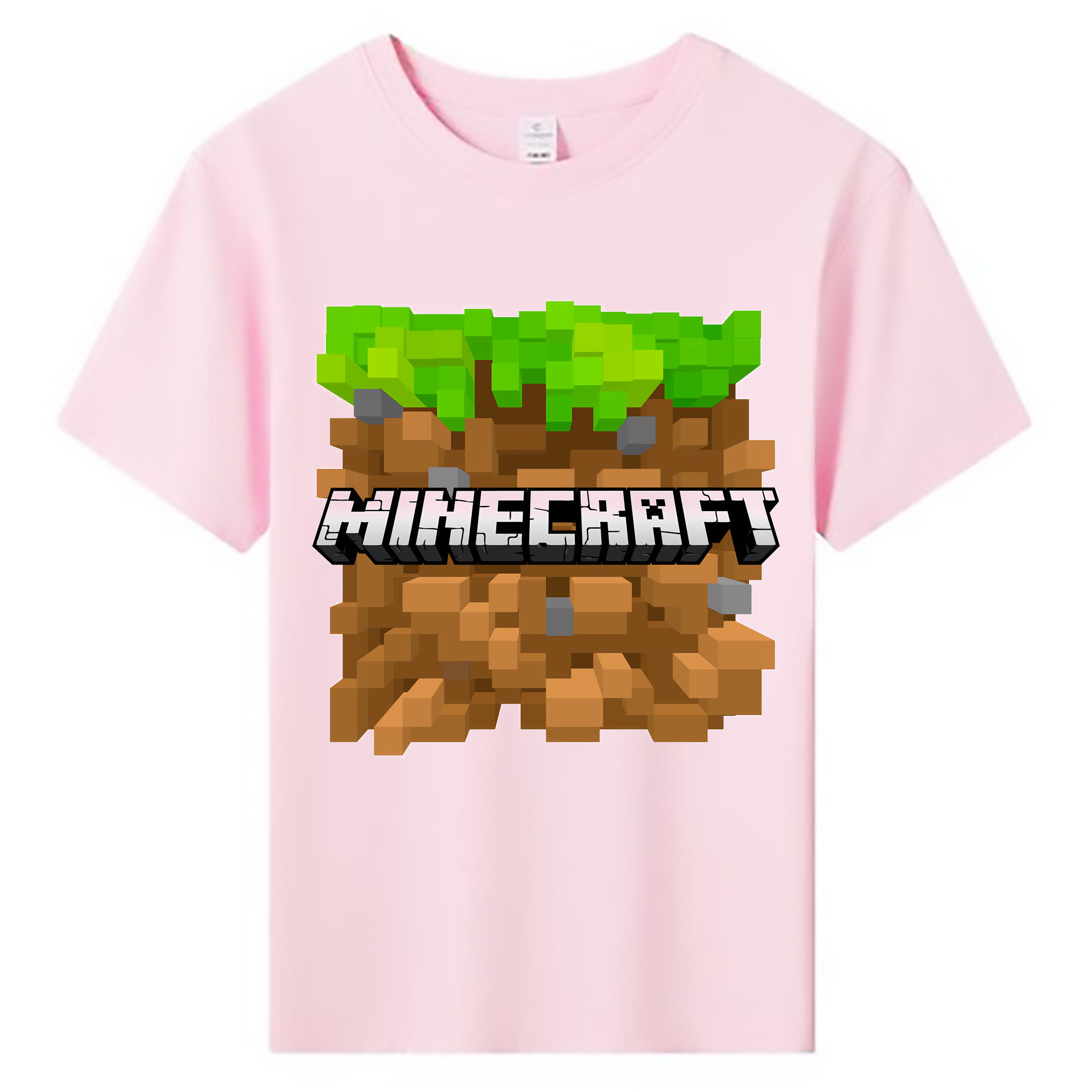 （画像用） マインクラフト ブロックの世界 Minecraft MC Block world 綿100％キッズTシャツ（フロントプリント）
