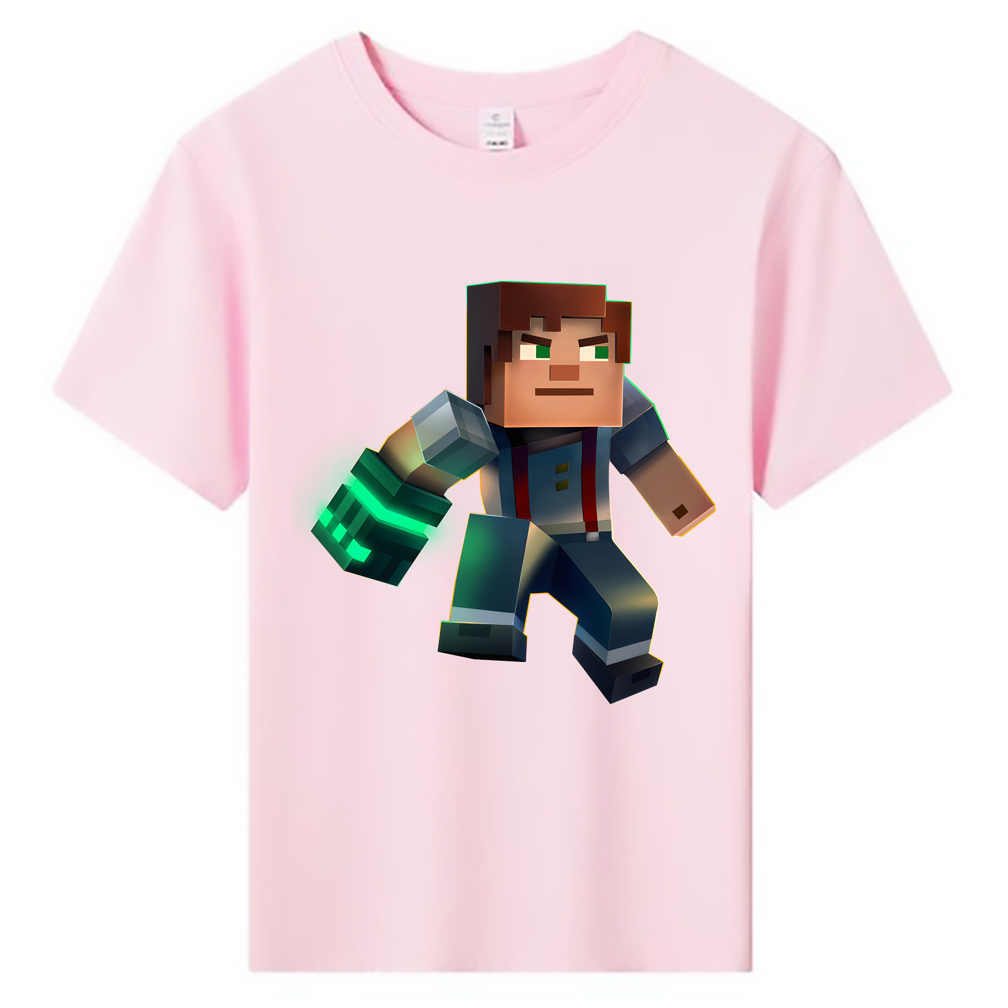 （画像用） マインクラフト ブロックの世界 Minecraft MC Block world 綿100％キッズTシャツ（フロントプリント）