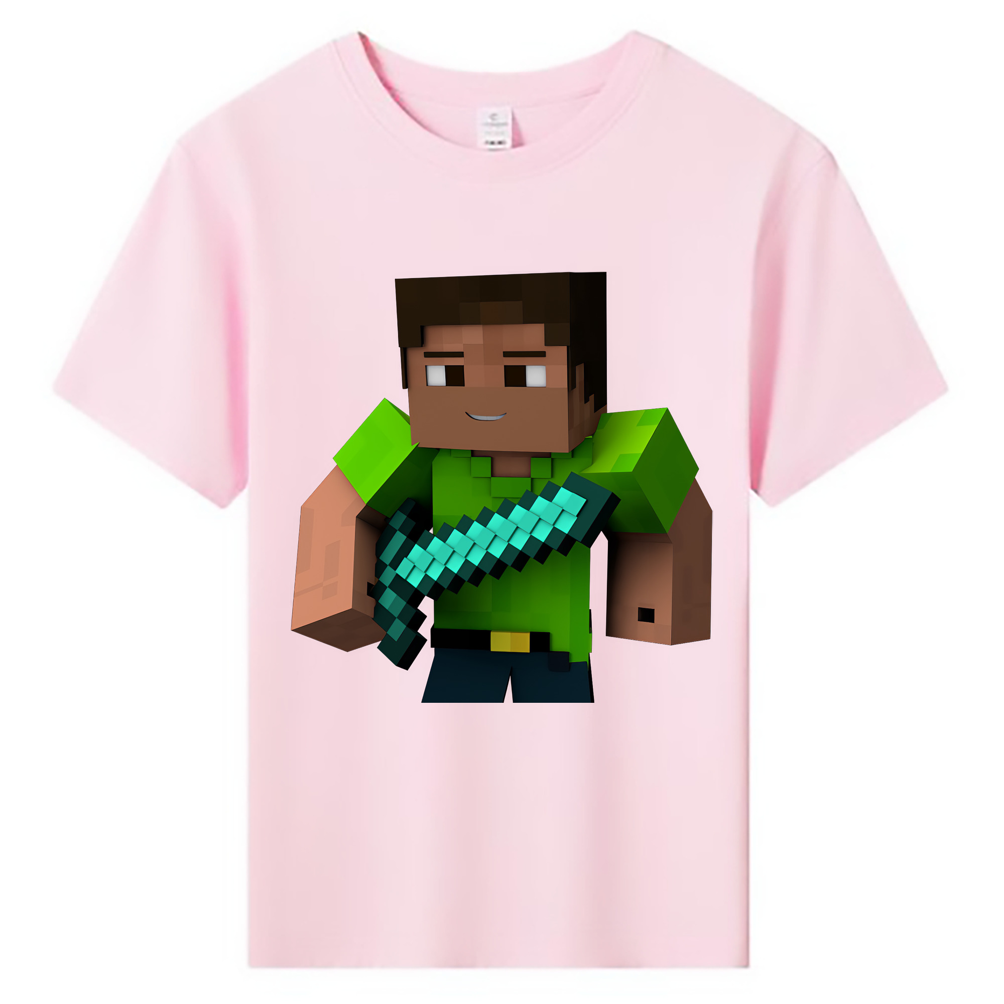 （画像用） マインクラフト ブロックの世界 Minecraft MC Block world 綿100％キッズTシャツ（フロントプリント）