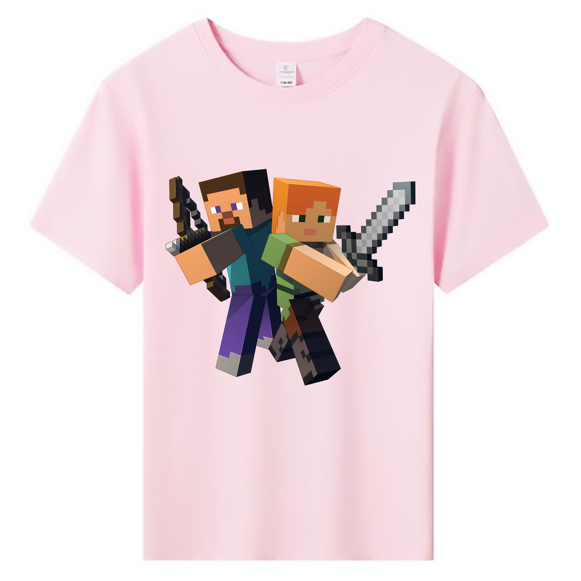 （画像用） マインクラフト ブロックの世界 Minecraft MC Block world 綿100％キッズTシャツ（フロントプリント）