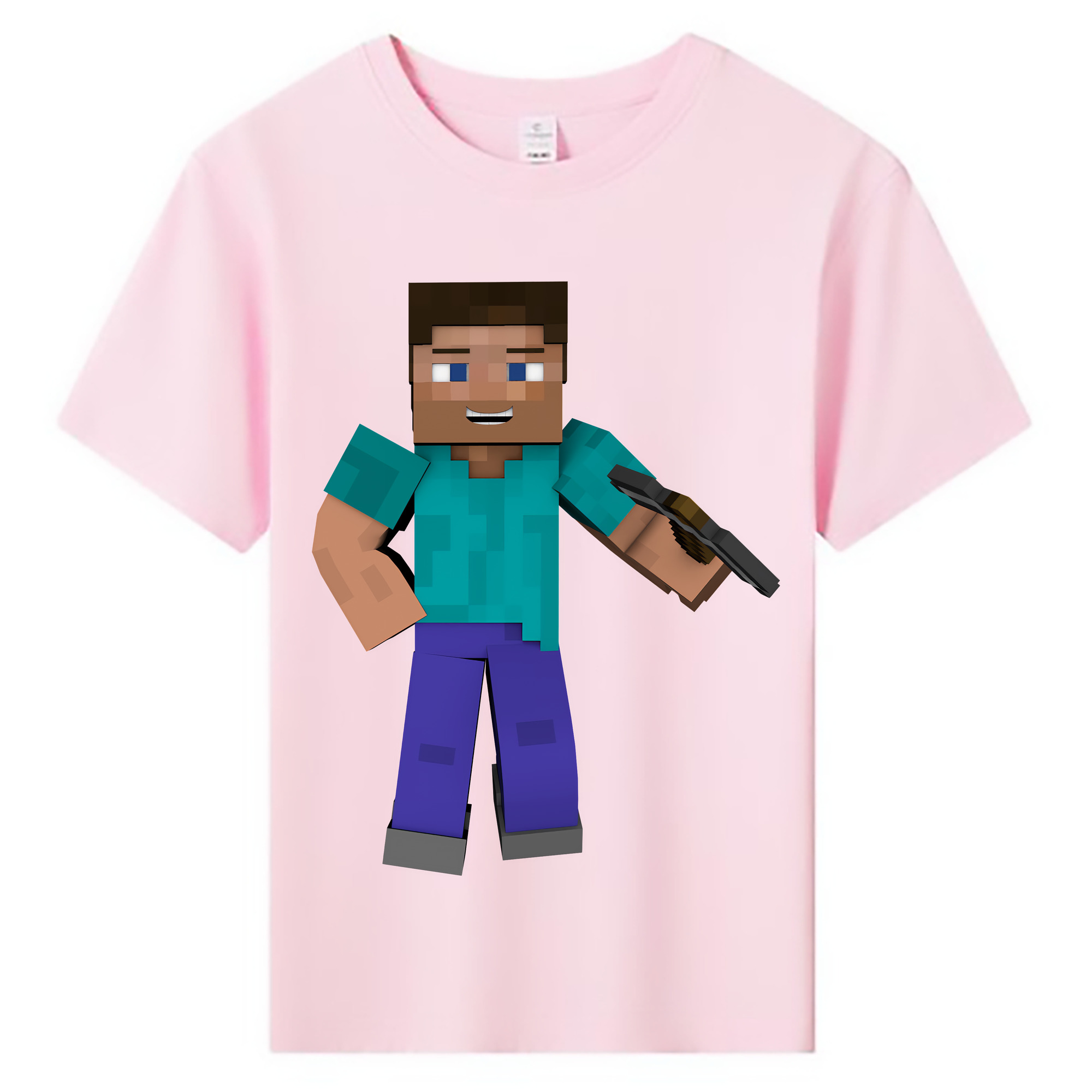 （画像用） マインクラフト ブロックの世界 Minecraft MC Block world 綿100％キッズTシャツ（フロントプリント）