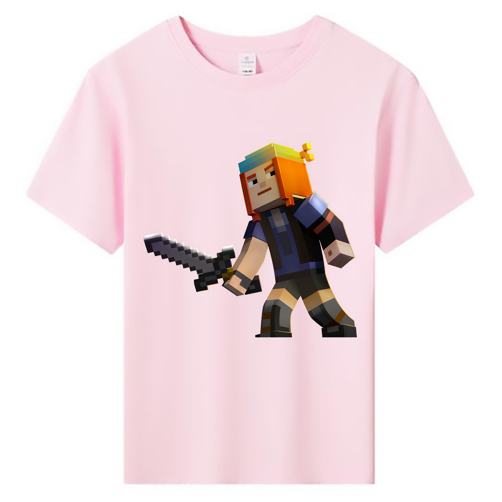 （画像用） マインクラフト ブロックの世界 Minecraft MC Block world 綿100％キッズTシャツ（フロントプリント）