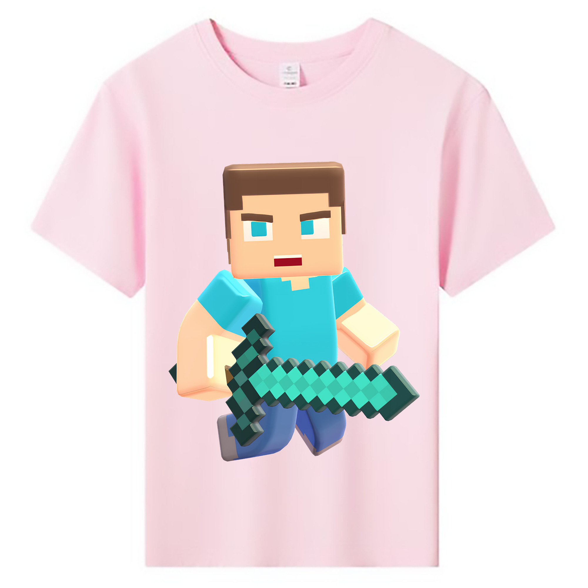 （画像用） マインクラフト ブロックの世界 Minecraft MC Block world 綿100％キッズTシャツ（フロントプリント）
