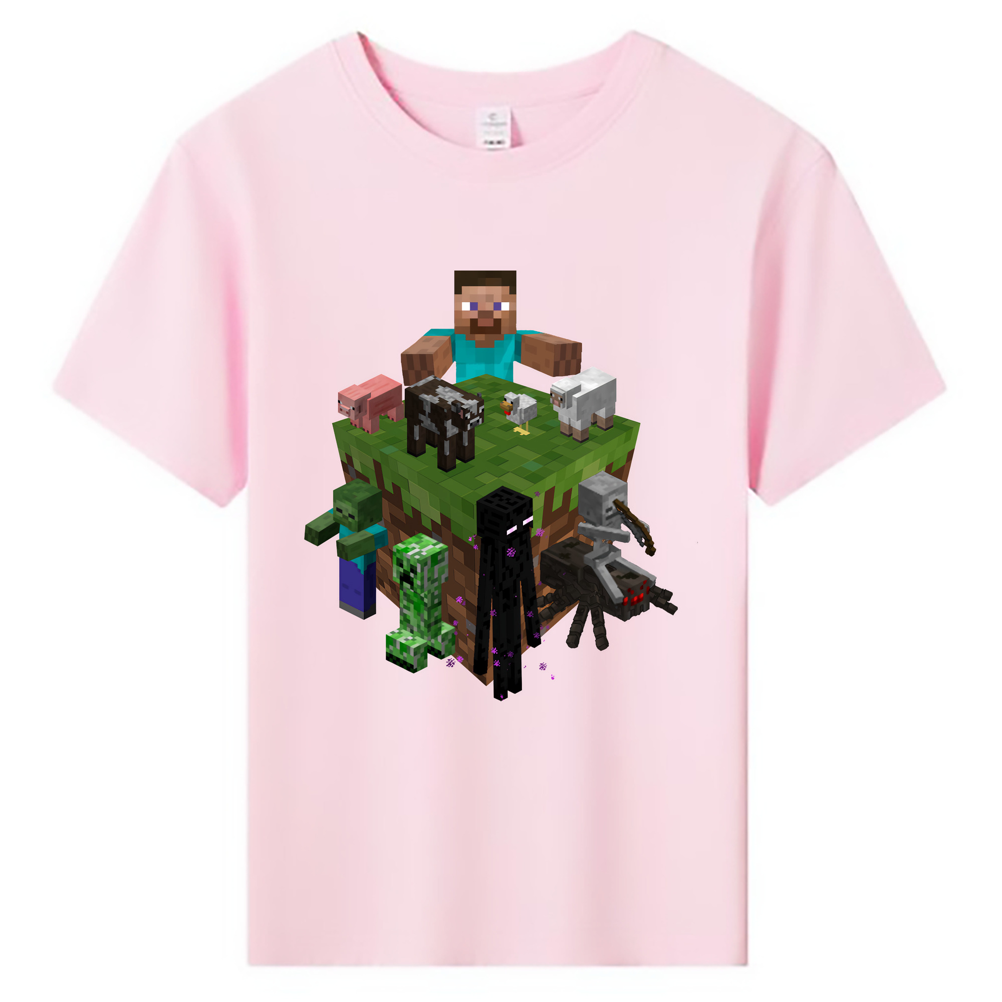 （画像用） マインクラフト ブロックの世界 Minecraft MC Block world 綿100％キッズTシャツ（フロントプリント）