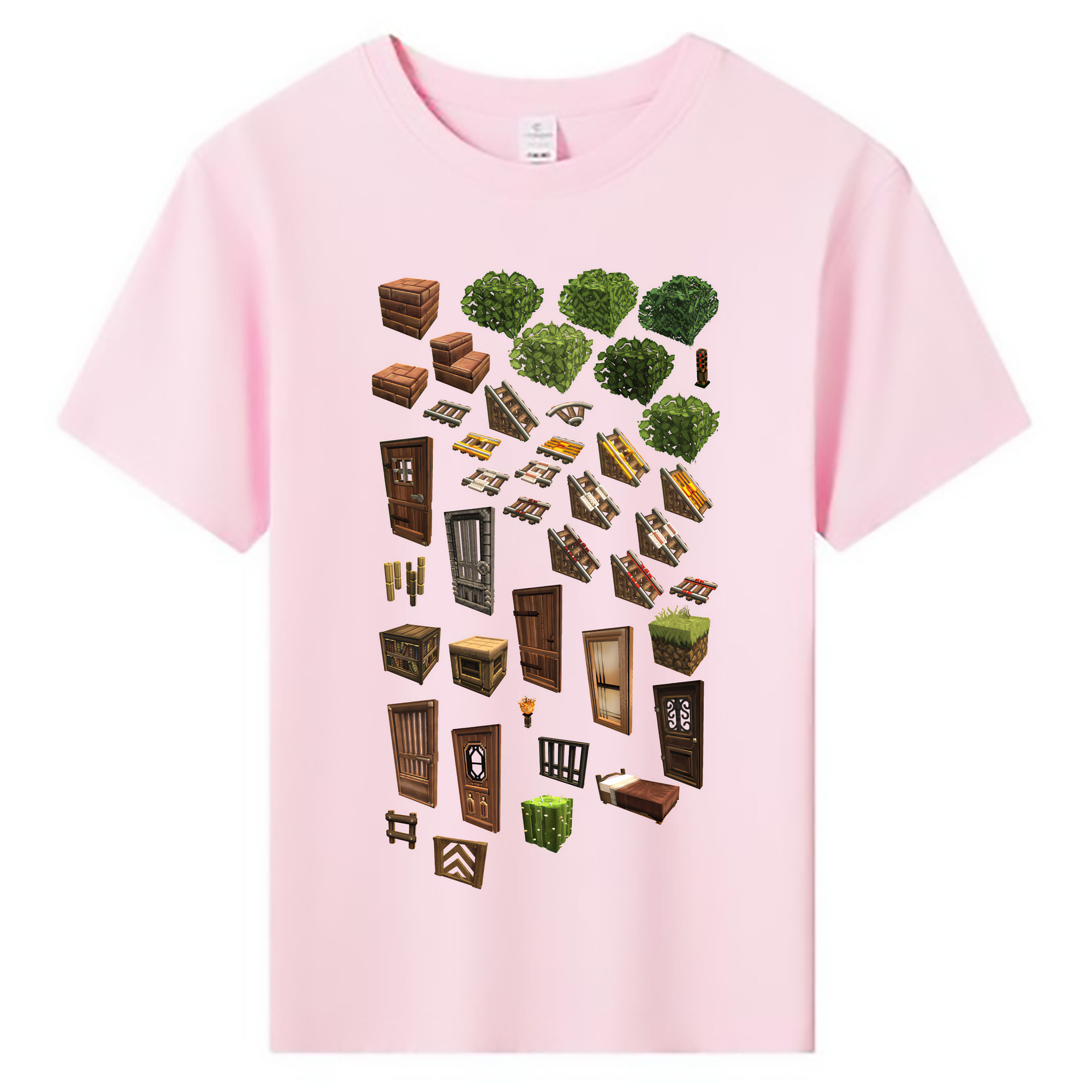 （画像用） マインクラフト ブロックの世界 Minecraft MC Block world 綿100％キッズTシャツ（フロントプリント）
