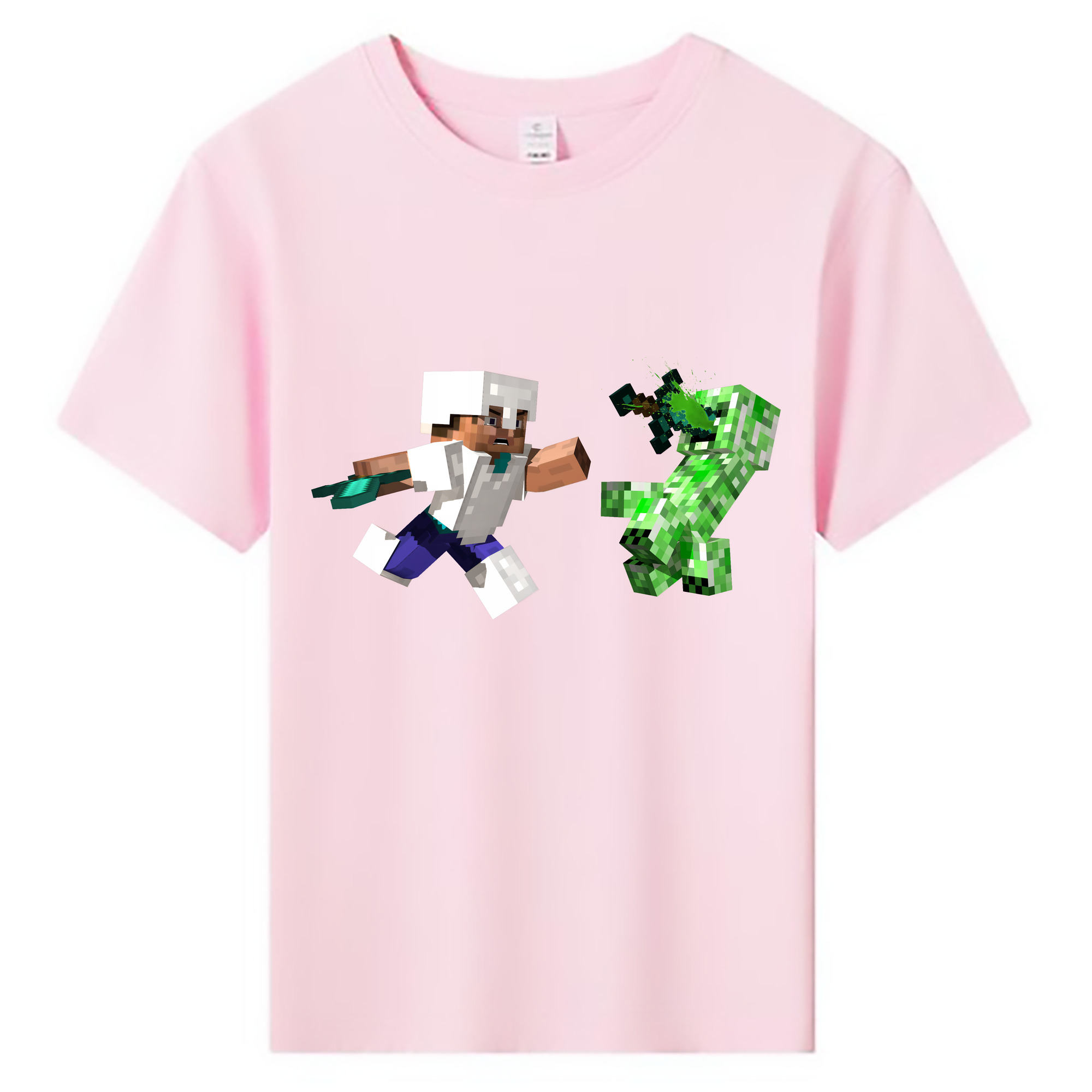 （画像用） マインクラフト ブロックの世界 Minecraft MC Block world 綿100％キッズTシャツ（フロントプリント）