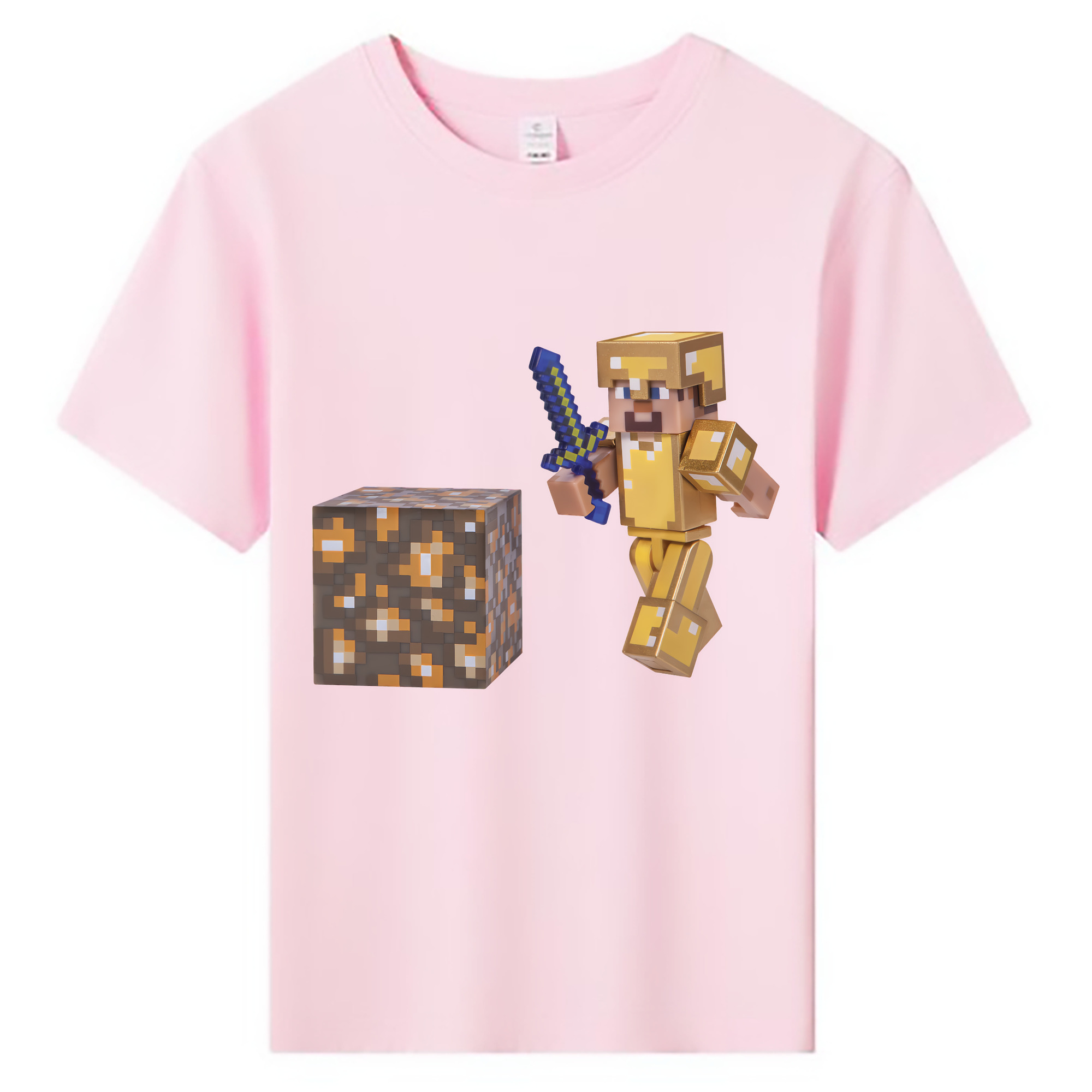（画像用） マインクラフト ブロックの世界 Minecraft MC Block world 綿100％キッズTシャツ（フロントプリント）