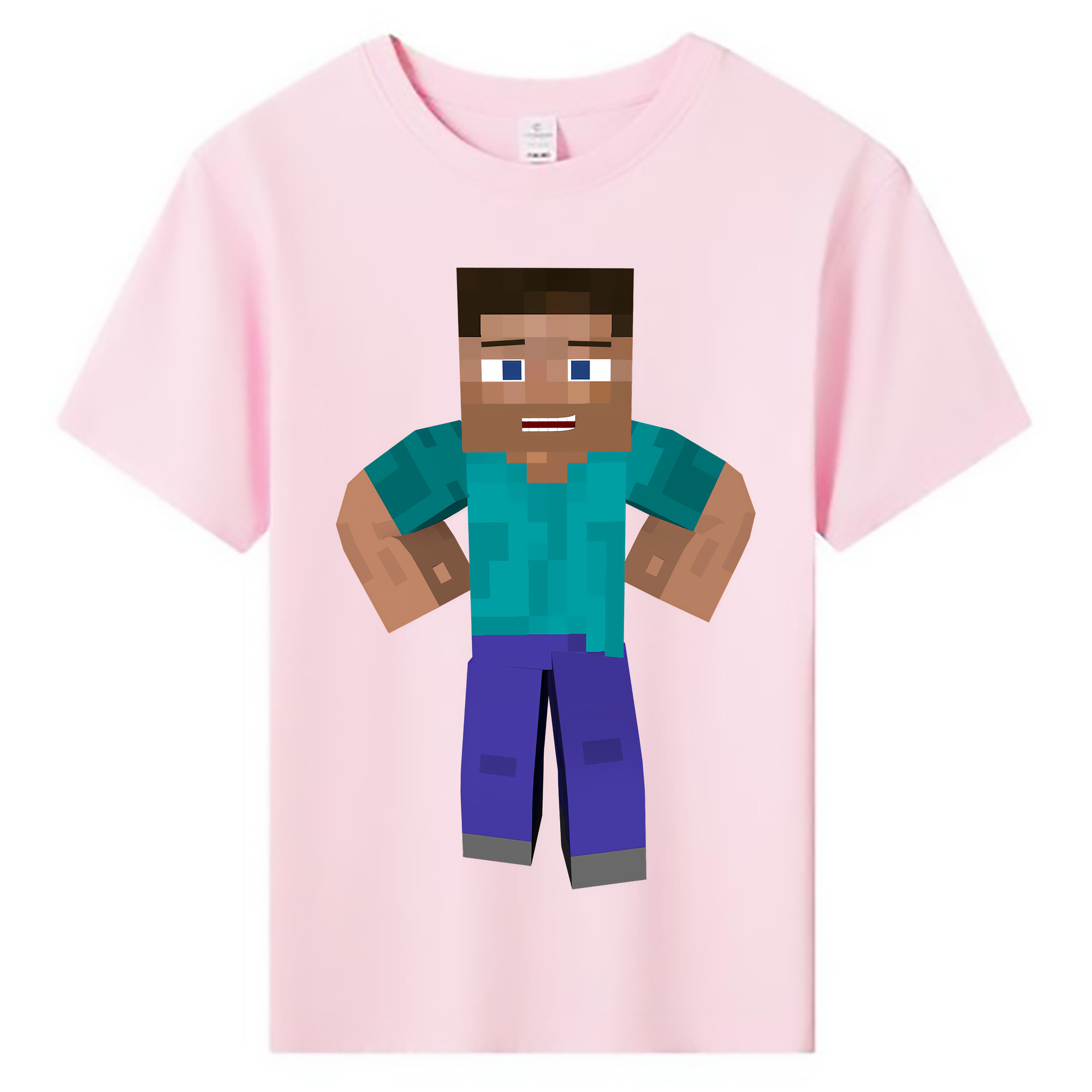 （画像用） マインクラフト ブロックの世界 Minecraft MC Block world 綿100％キッズTシャツ（フロントプリント）