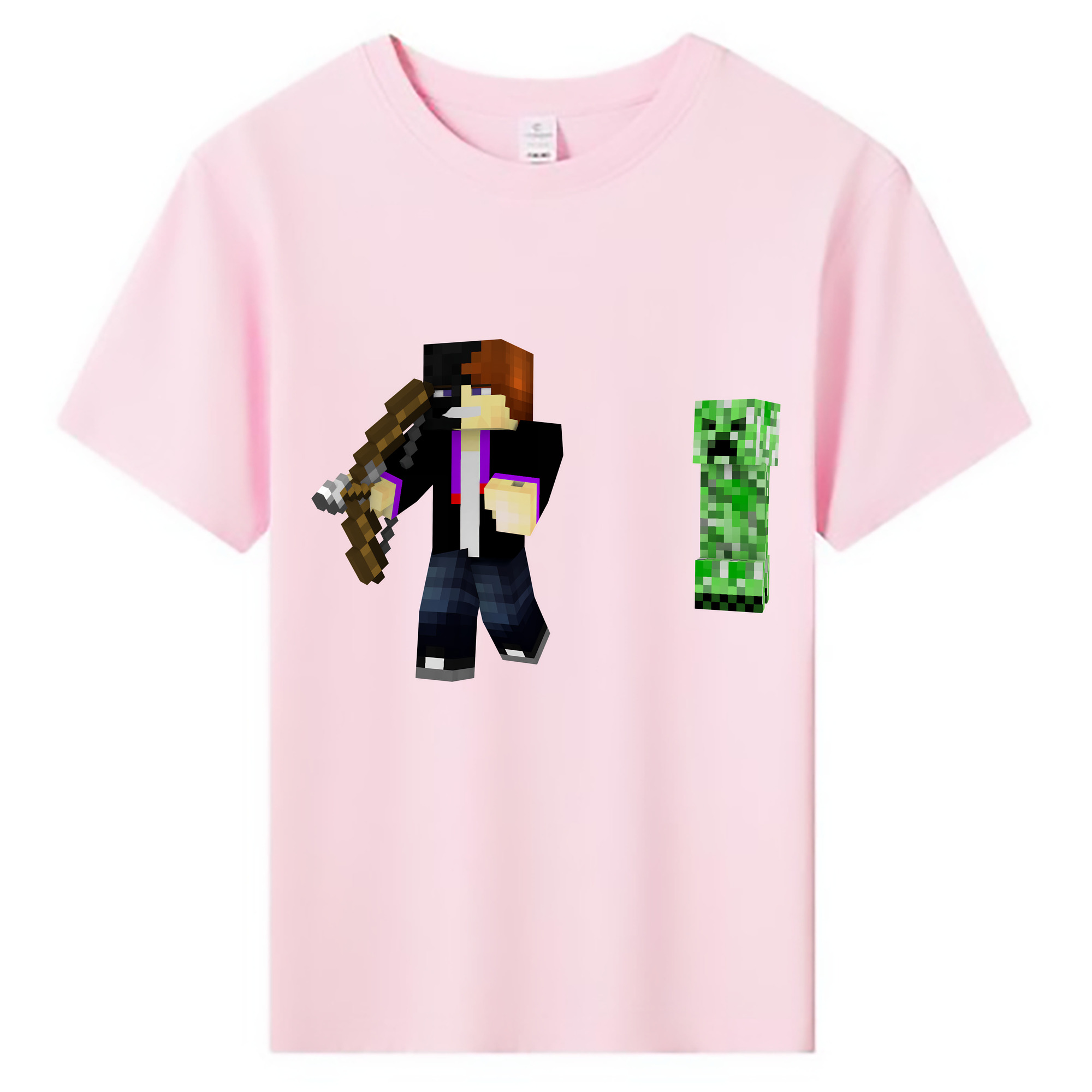 （画像用） マインクラフト ブロックの世界 Minecraft MC Block world 綿100％キッズTシャツ（フロントプリント）