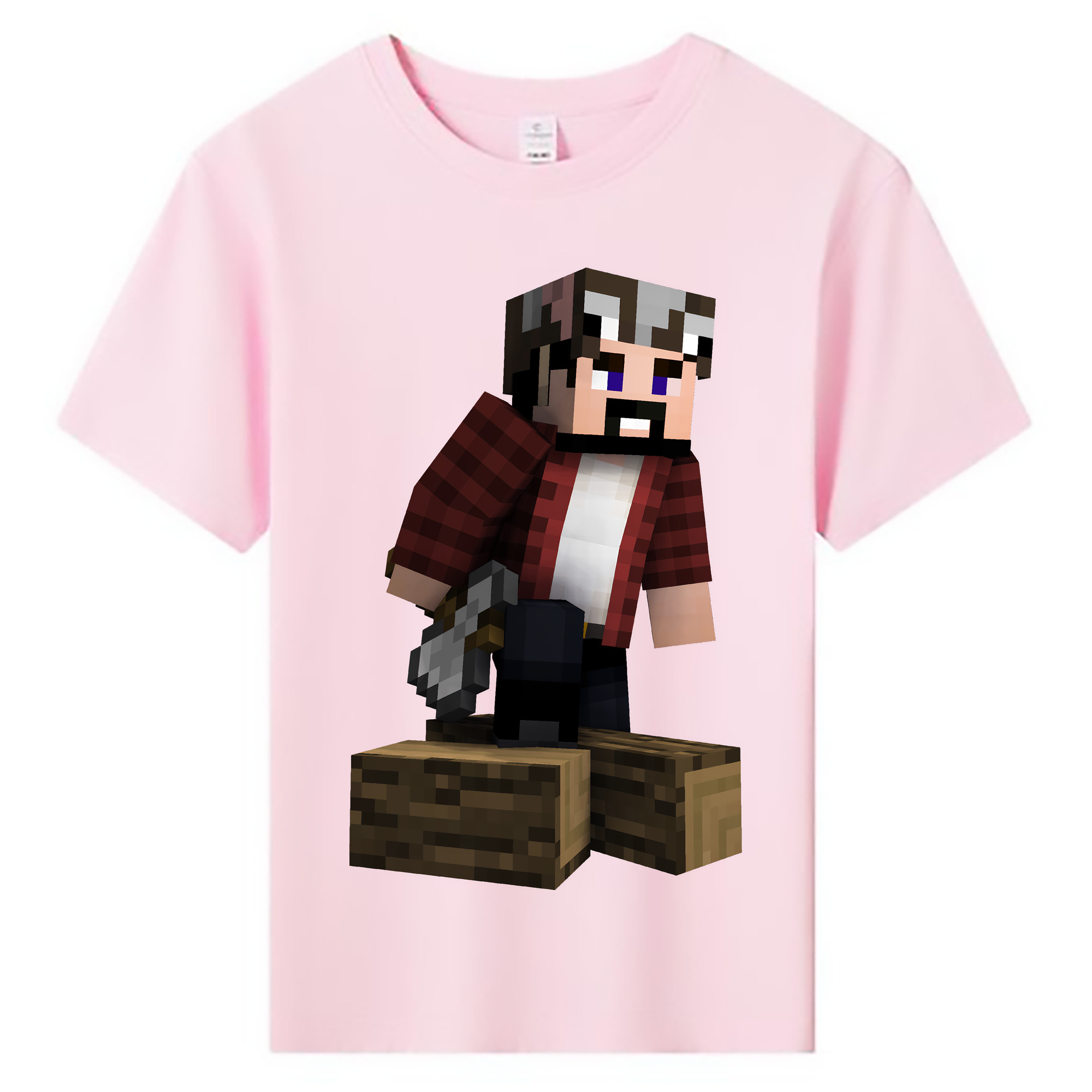 （画像用） マインクラフト ブロックの世界 Minecraft MC Block world 綿100％キッズTシャツ（フロントプリント）