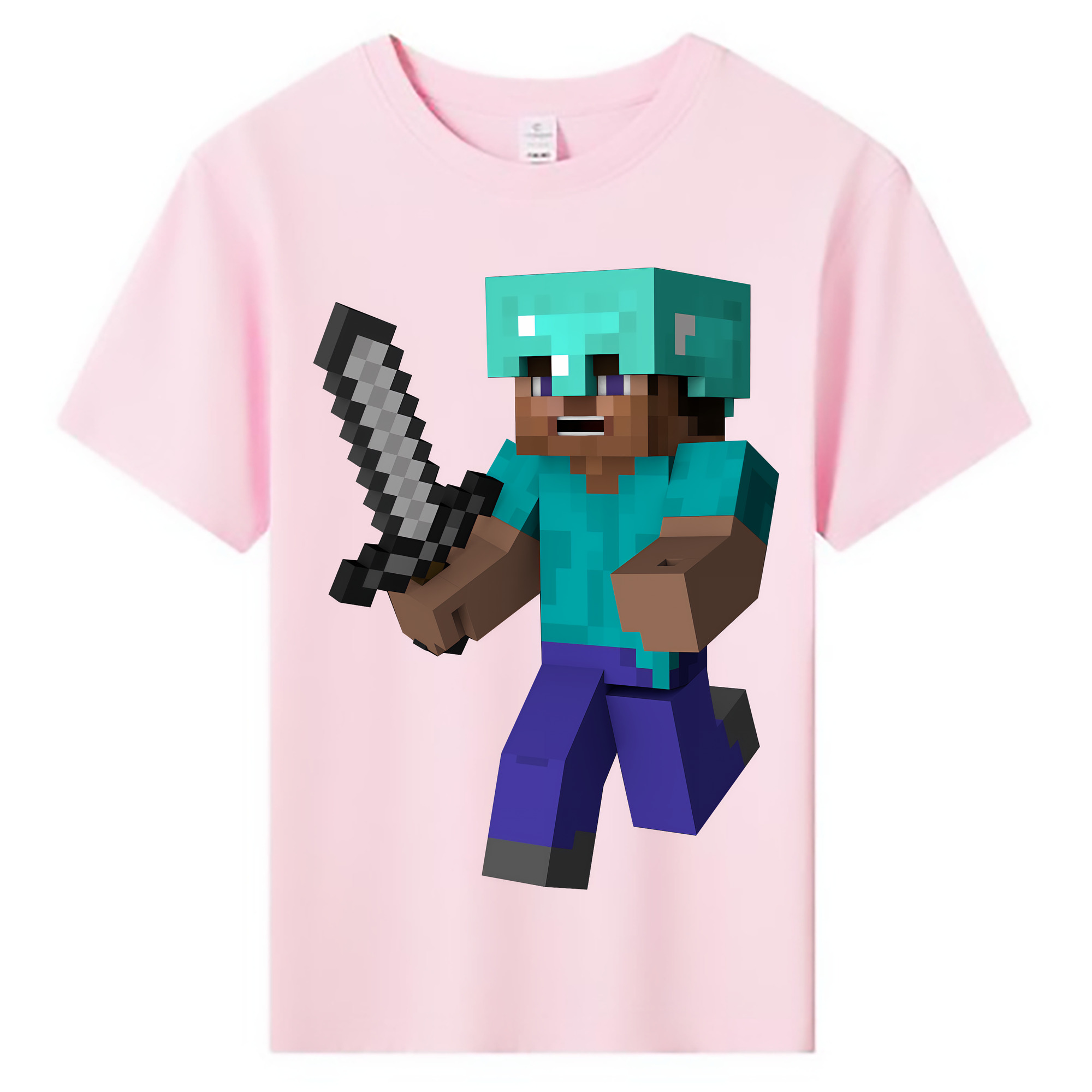 （画像用） マインクラフト ブロックの世界 Minecraft MC Block world 綿100％キッズTシャツ（フロントプリント）