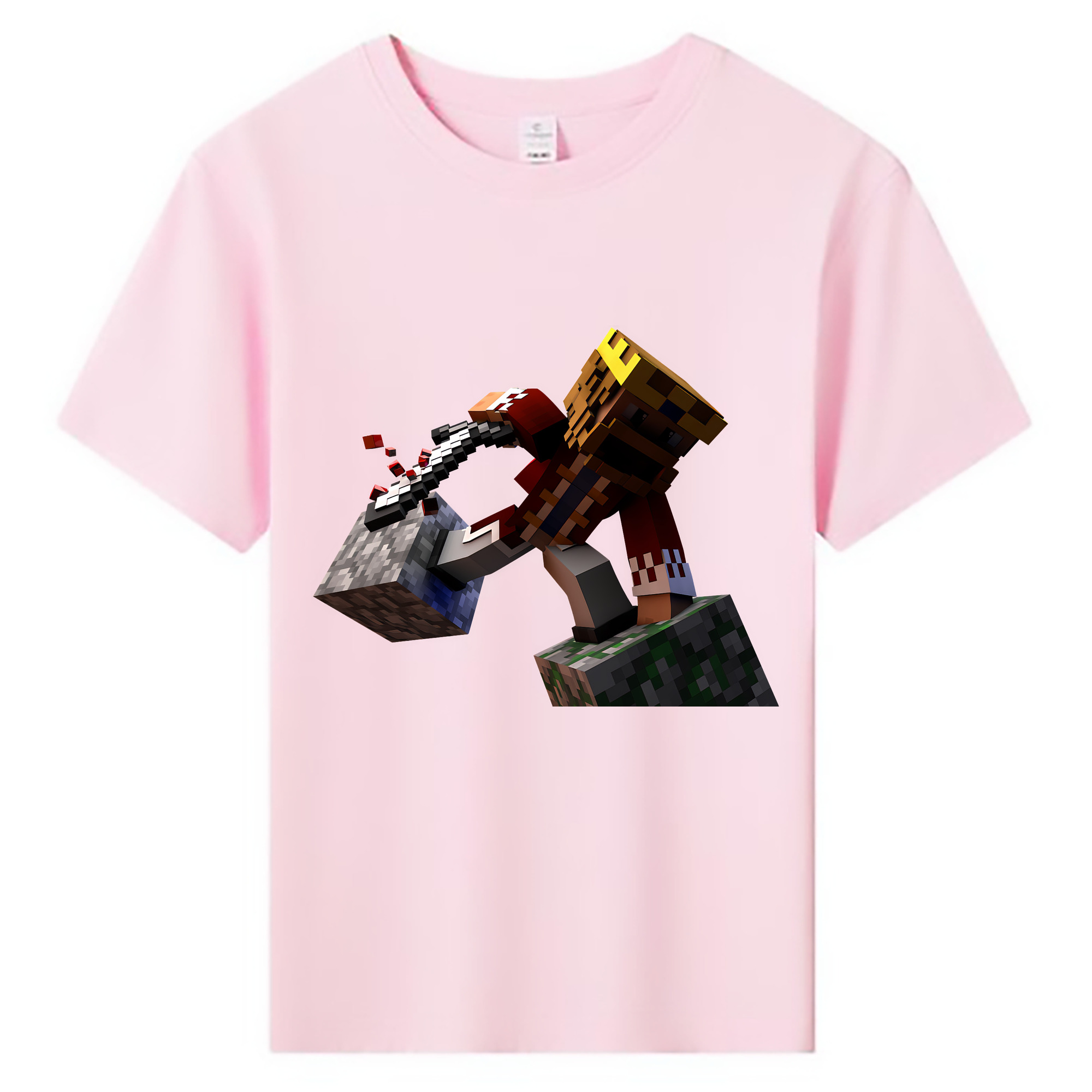 （画像用） マインクラフト ブロックの世界 Minecraft MC Block world 綿100％キッズTシャツ（フロントプリント）