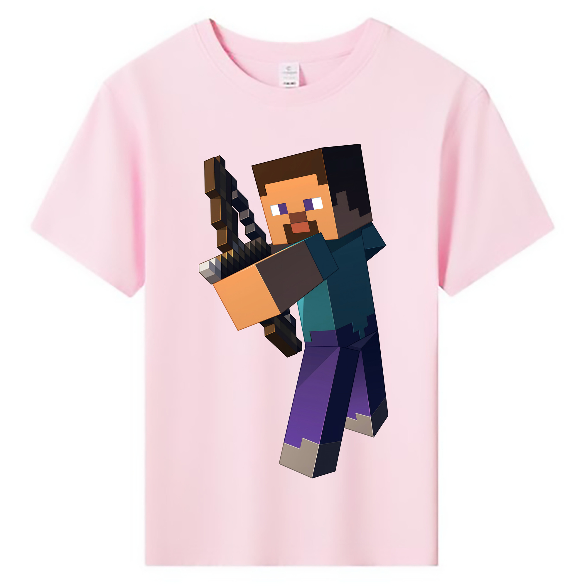 （画像用） マインクラフト ブロックの世界 Minecraft MC Block world 綿100％キッズTシャツ（フロントプリント）