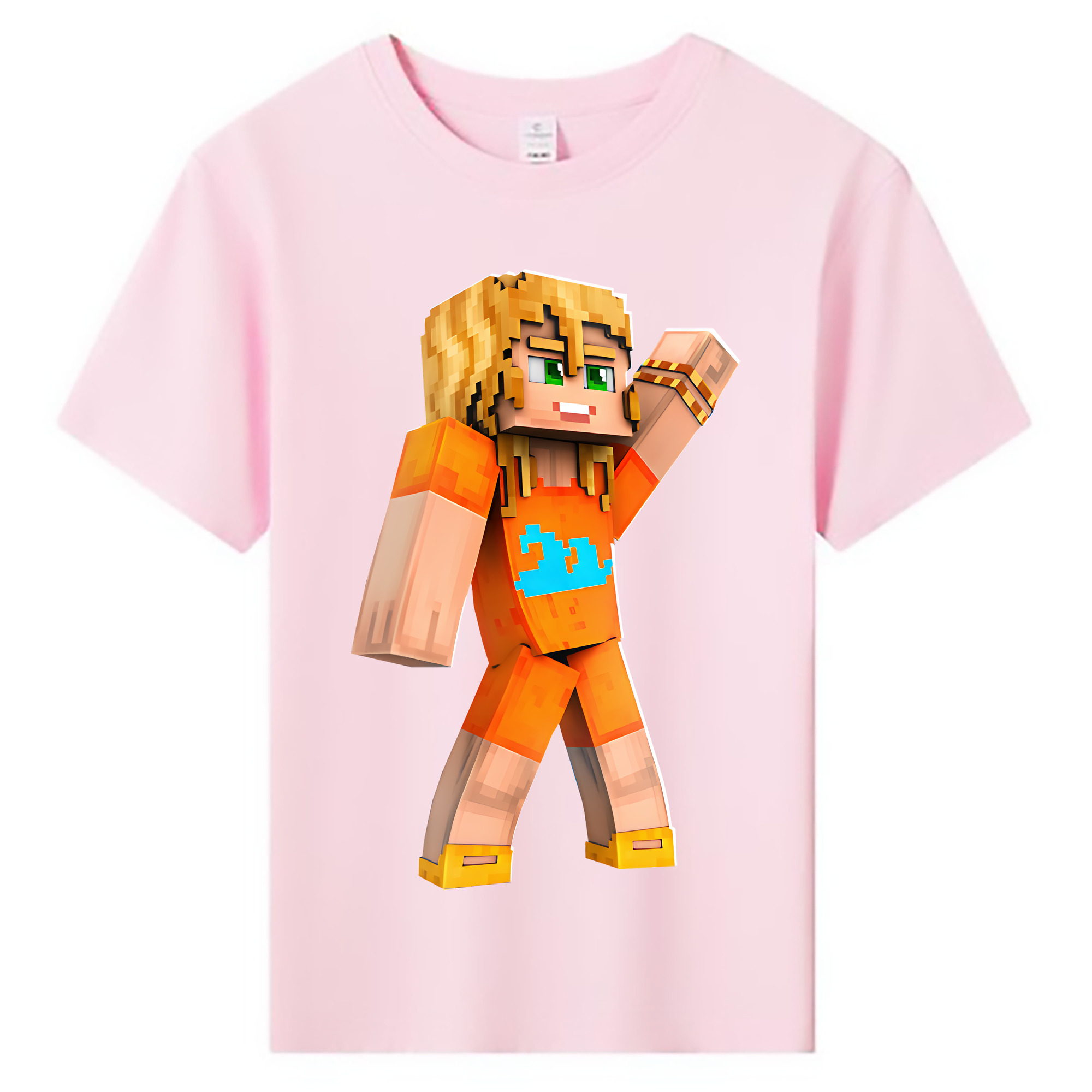 （画像用） マインクラフト ブロックの世界 Minecraft MC Block world 綿100％キッズTシャツ（フロントプリント）