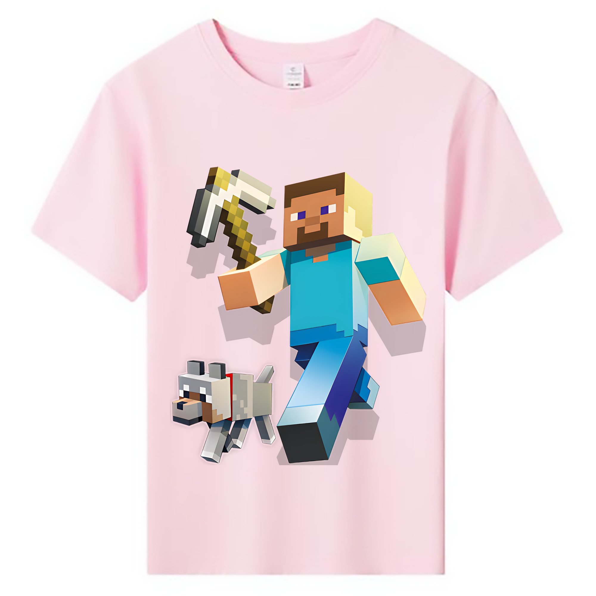 （画像用） マインクラフト ブロックの世界 Minecraft MC Block world 綿100％キッズTシャツ（フロントプリント）
