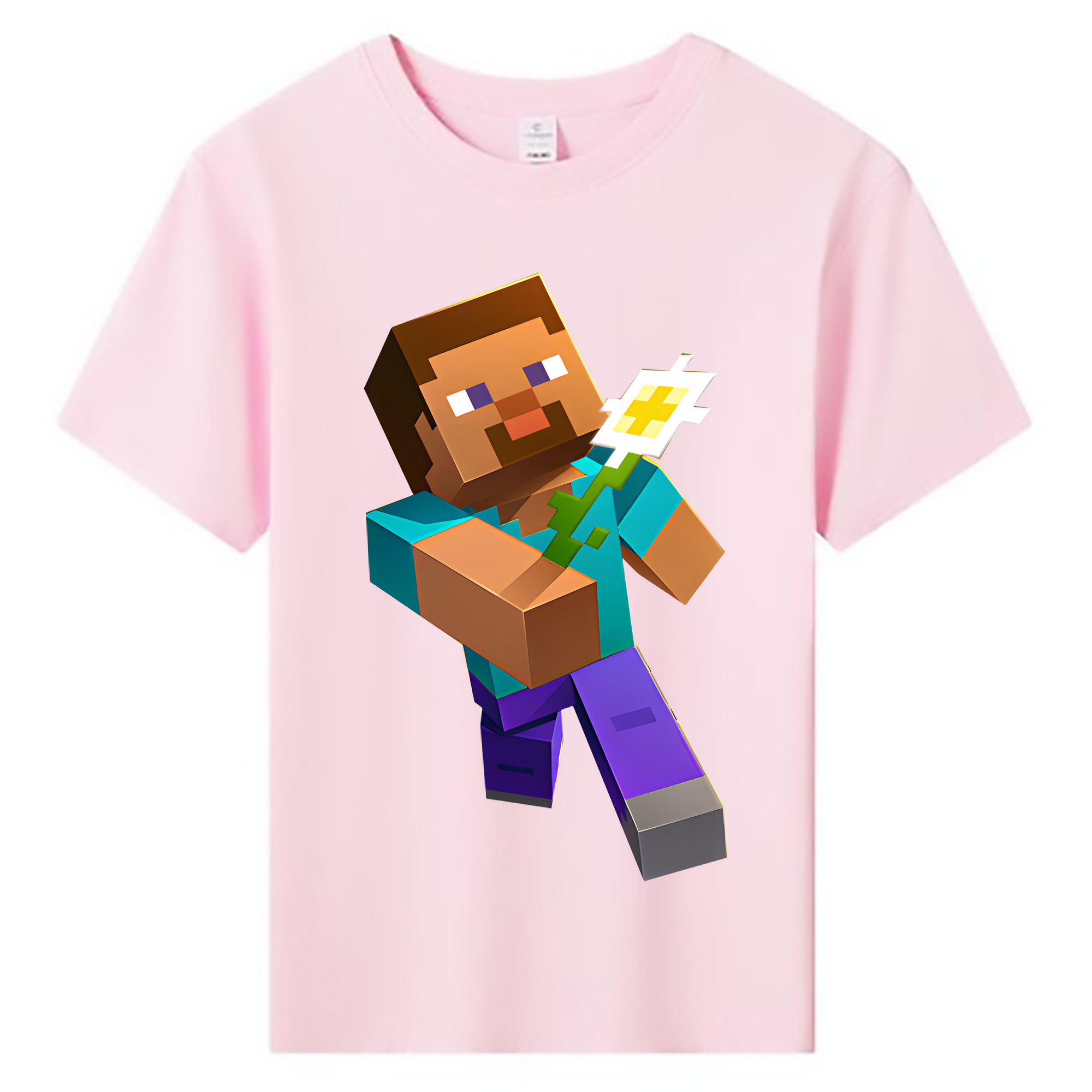 （画像用） マインクラフト ブロックの世界 Minecraft MC Block world 綿100％キッズTシャツ（フロントプリント）