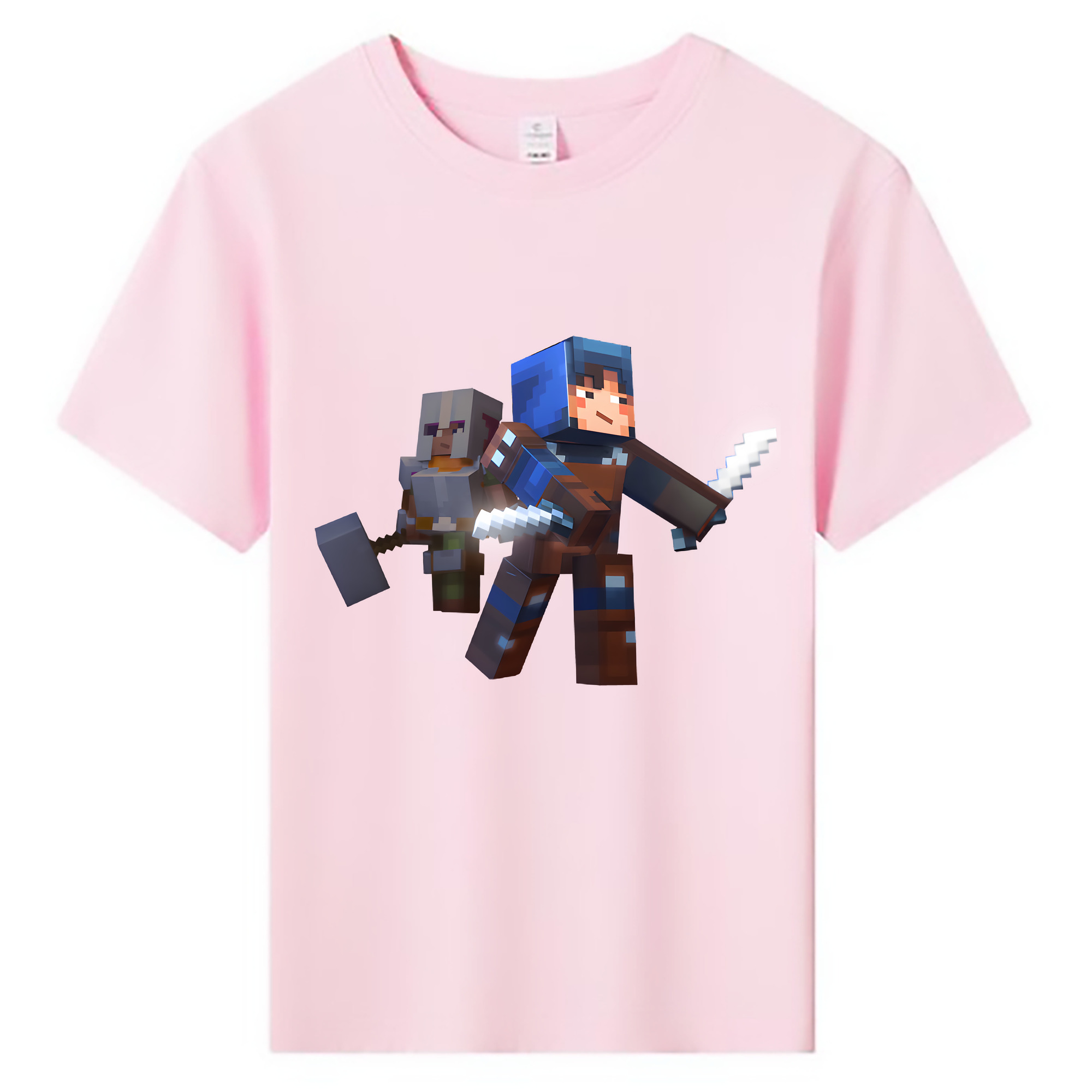 （画像用） マインクラフト ブロックの世界 Minecraft MC Block world 綿100％キッズTシャツ（フロントプリント）