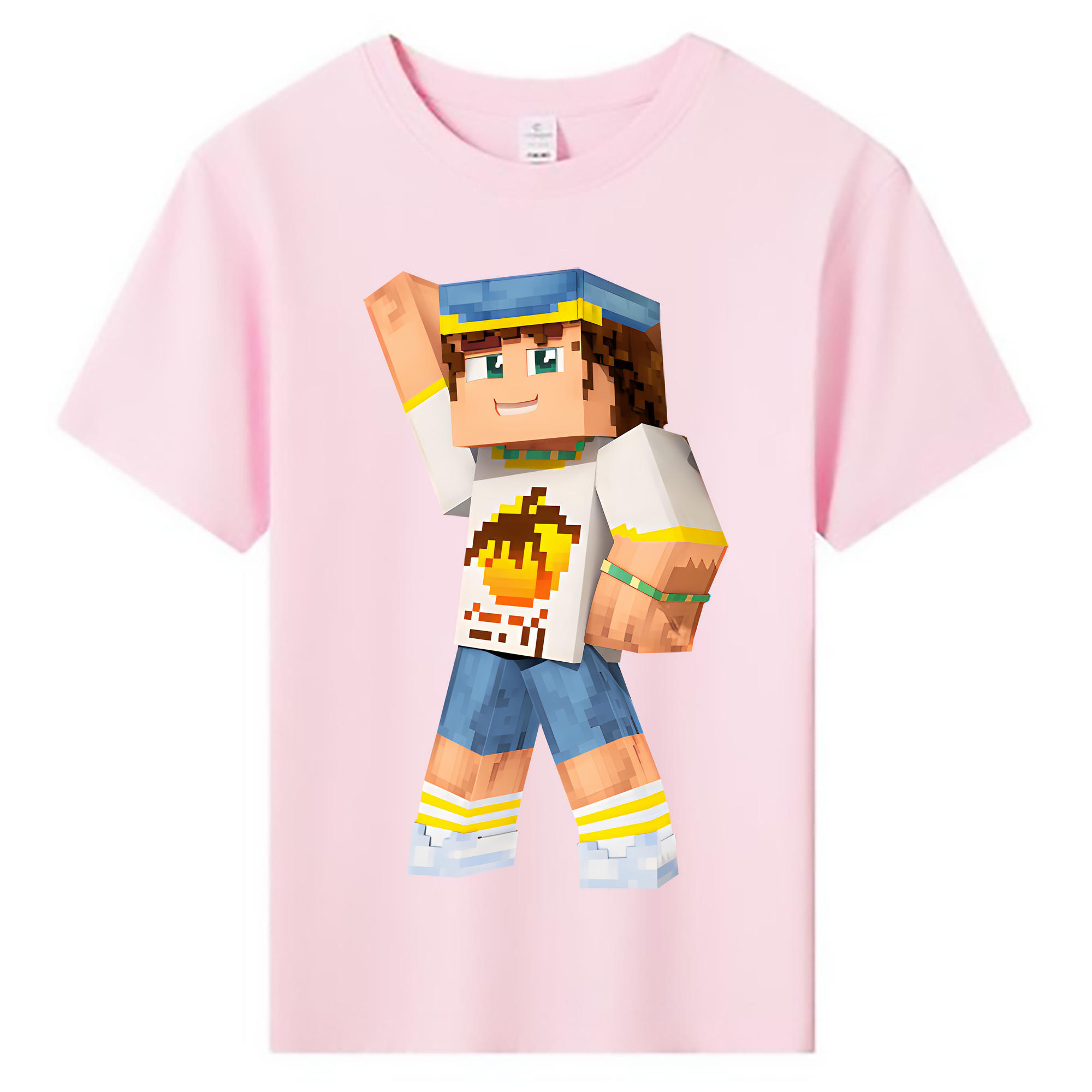 （画像用） マインクラフト ブロックの世界 Minecraft MC Block world 綿100％キッズTシャツ（フロントプリント）