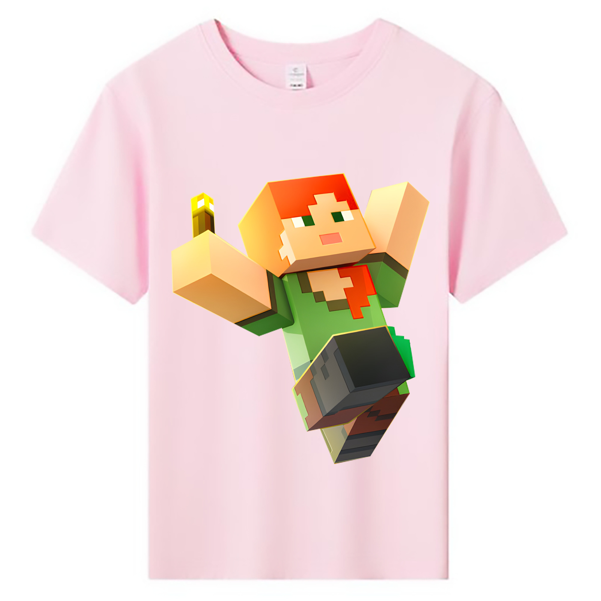 （画像用） マインクラフト ブロックの世界 Minecraft MC Block world 綿100％キッズTシャツ（フロントプリント）