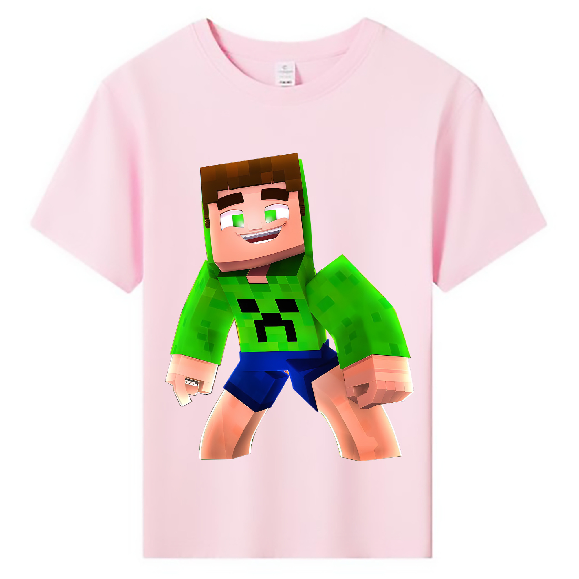 （画像用） マインクラフト ブロックの世界 Minecraft MC Block world 綿100％キッズTシャツ（フロントプリント）