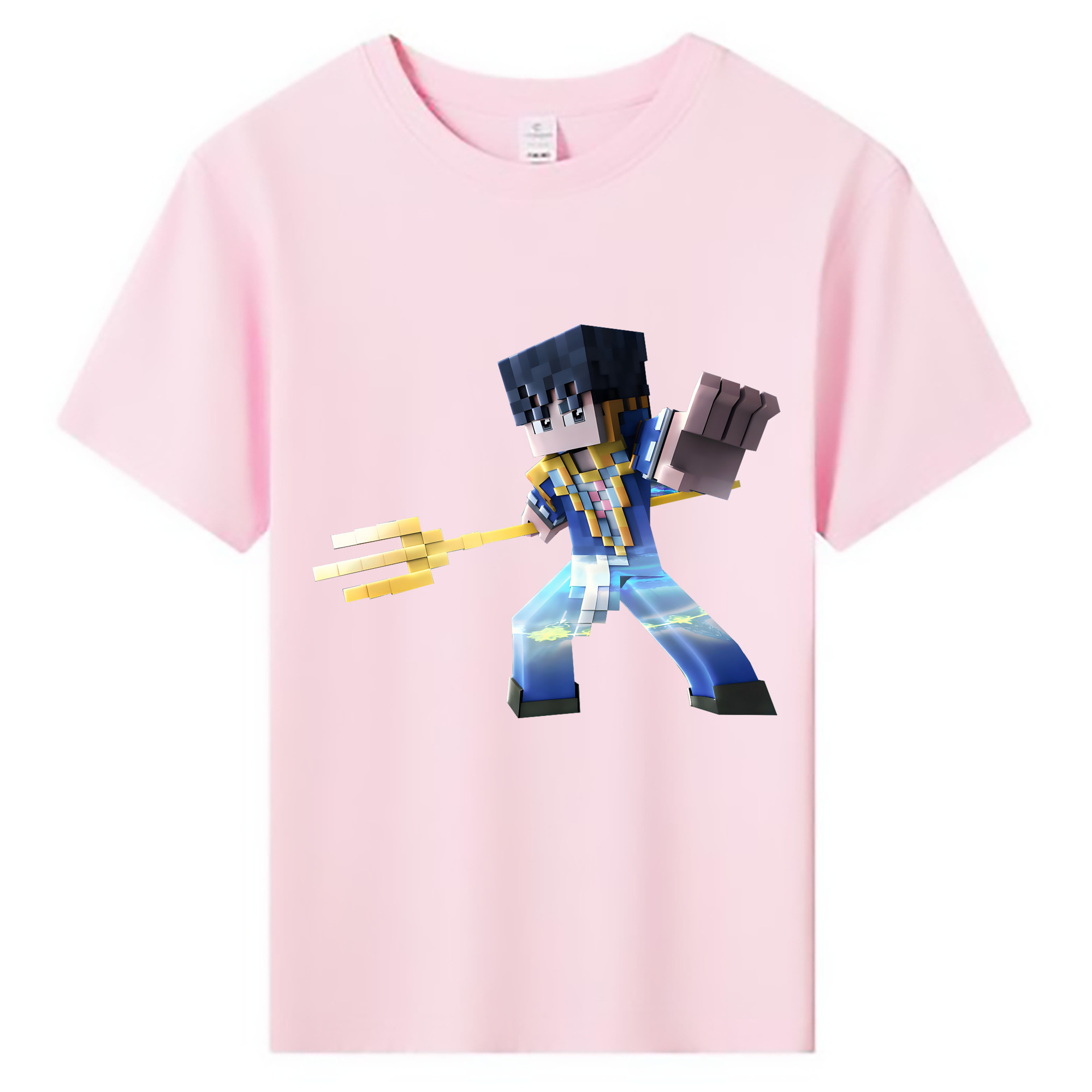 （画像用） マインクラフト ブロックの世界 Minecraft MC Block world 綿100％キッズTシャツ（フロントプリント）