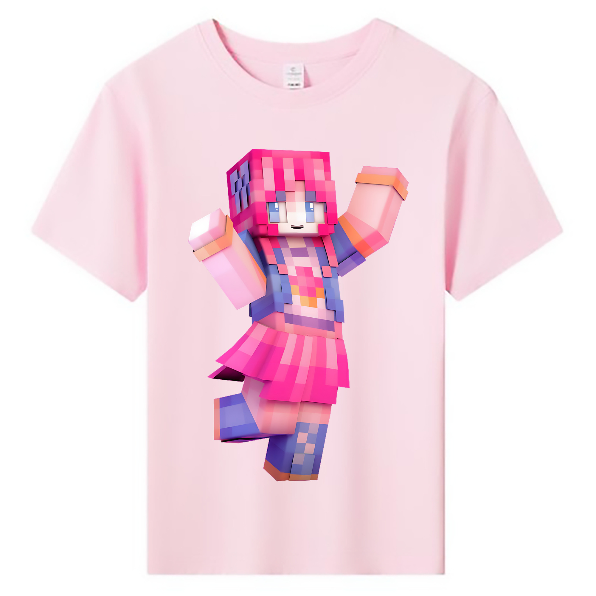 （画像用） マインクラフト ブロックの世界 Minecraft MC Block world 綿100％キッズTシャツ（フロントプリント）