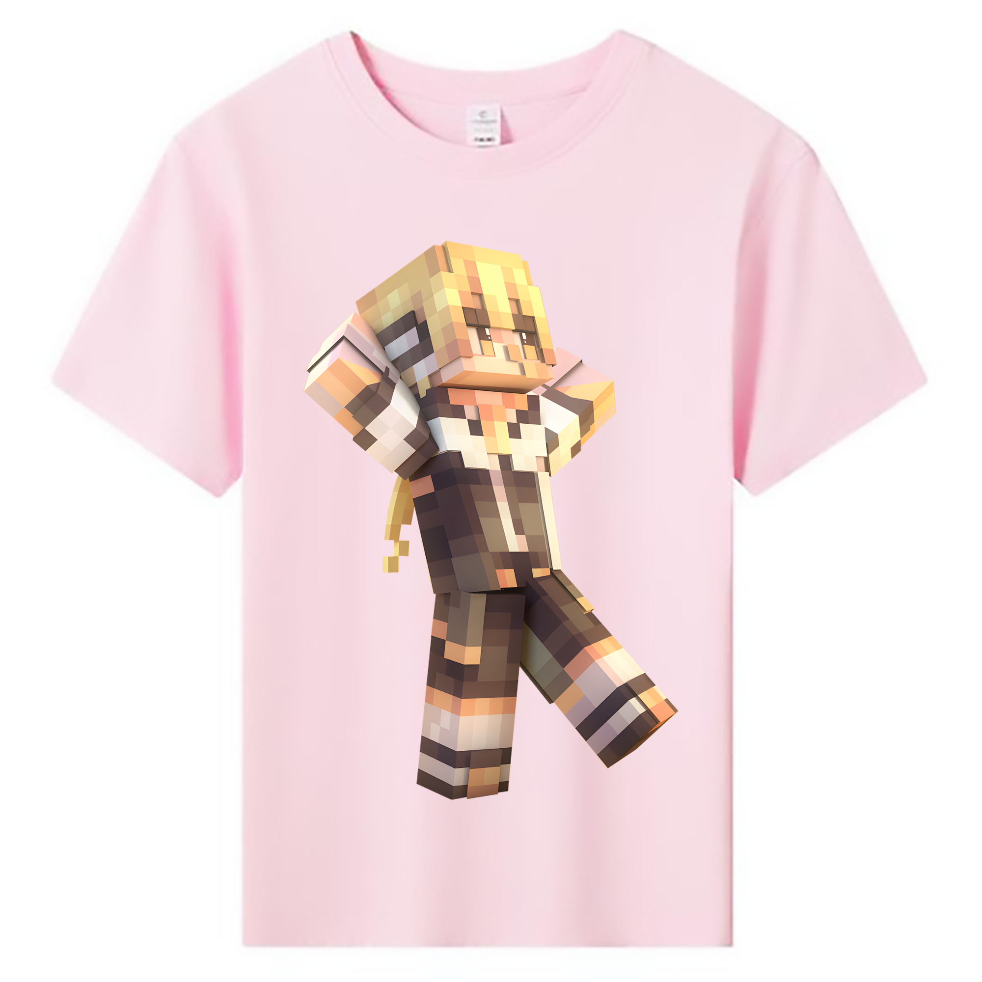 （画像用） マインクラフト ブロックの世界 Minecraft MC Block world 綿100％キッズTシャツ（フロントプリント）