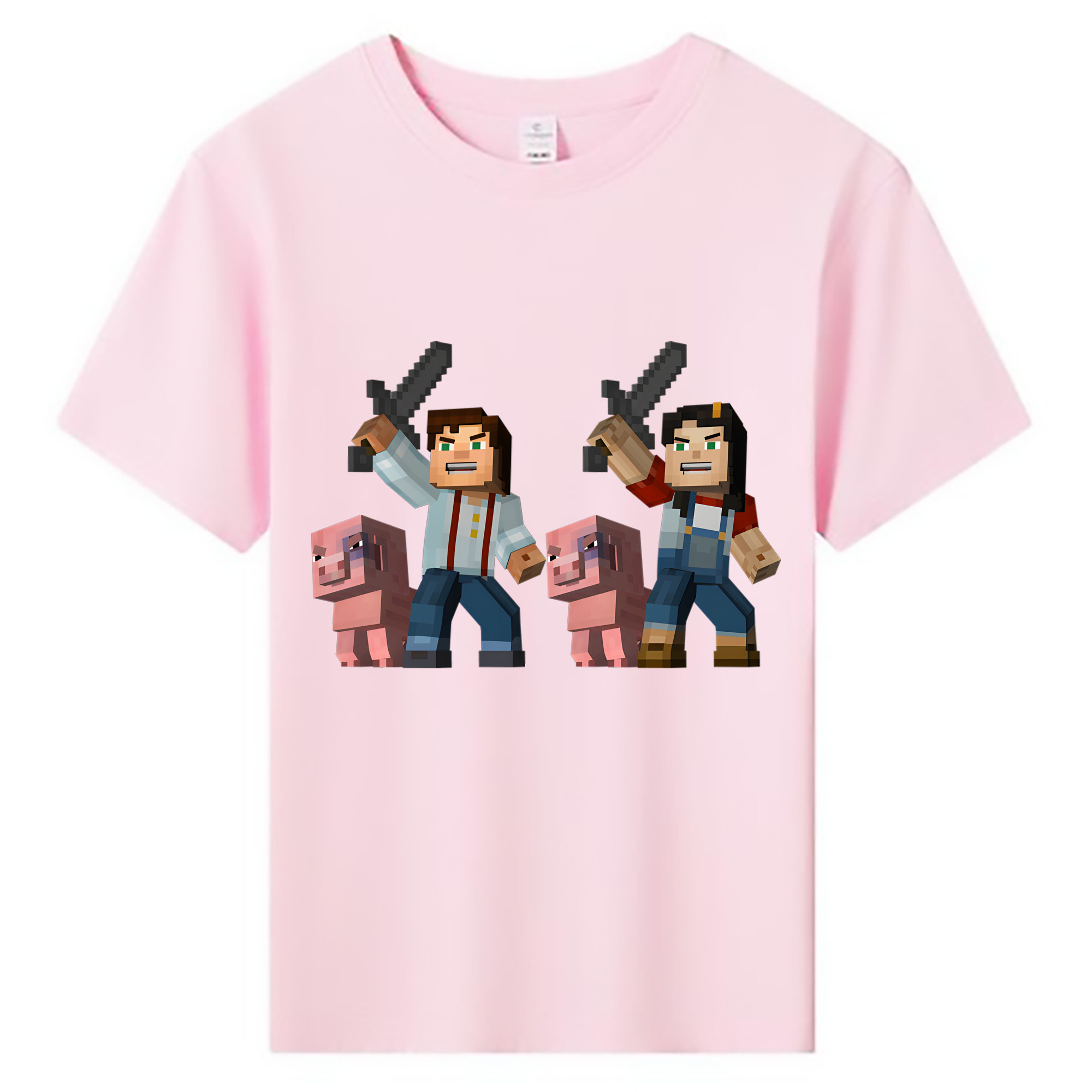 （画像用） マインクラフト ブロックの世界 Minecraft MC Block world 綿100％キッズTシャツ（フロントプリント）