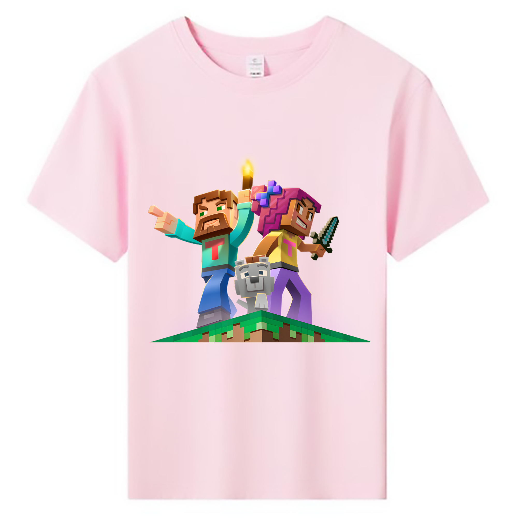 （画像用） マインクラフト ブロックの世界 Minecraft MC Block world 綿100％キッズTシャツ（フロントプリント）