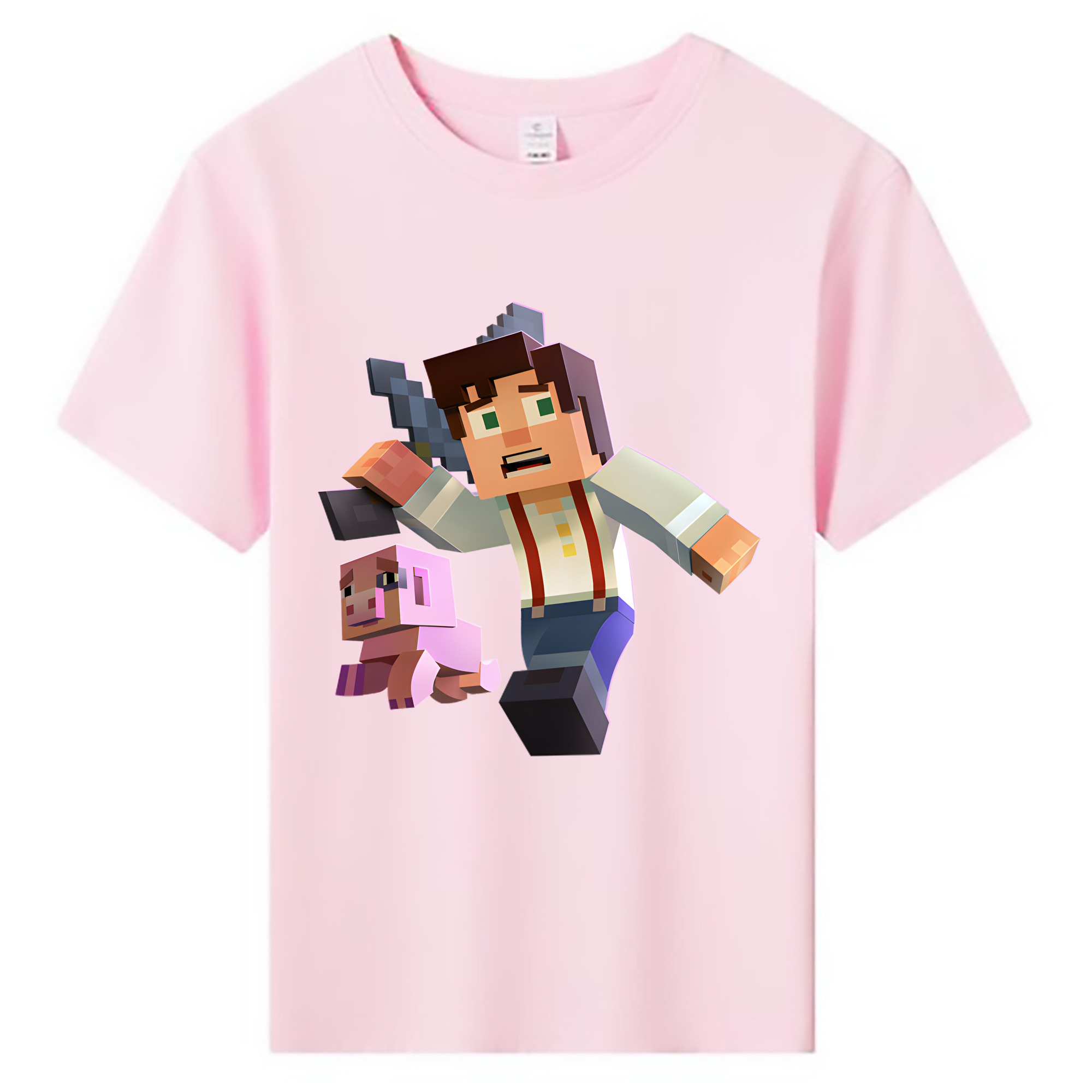 （画像用） マインクラフト ブロックの世界 Minecraft MC Block world 綿100％キッズTシャツ（フロントプリント）