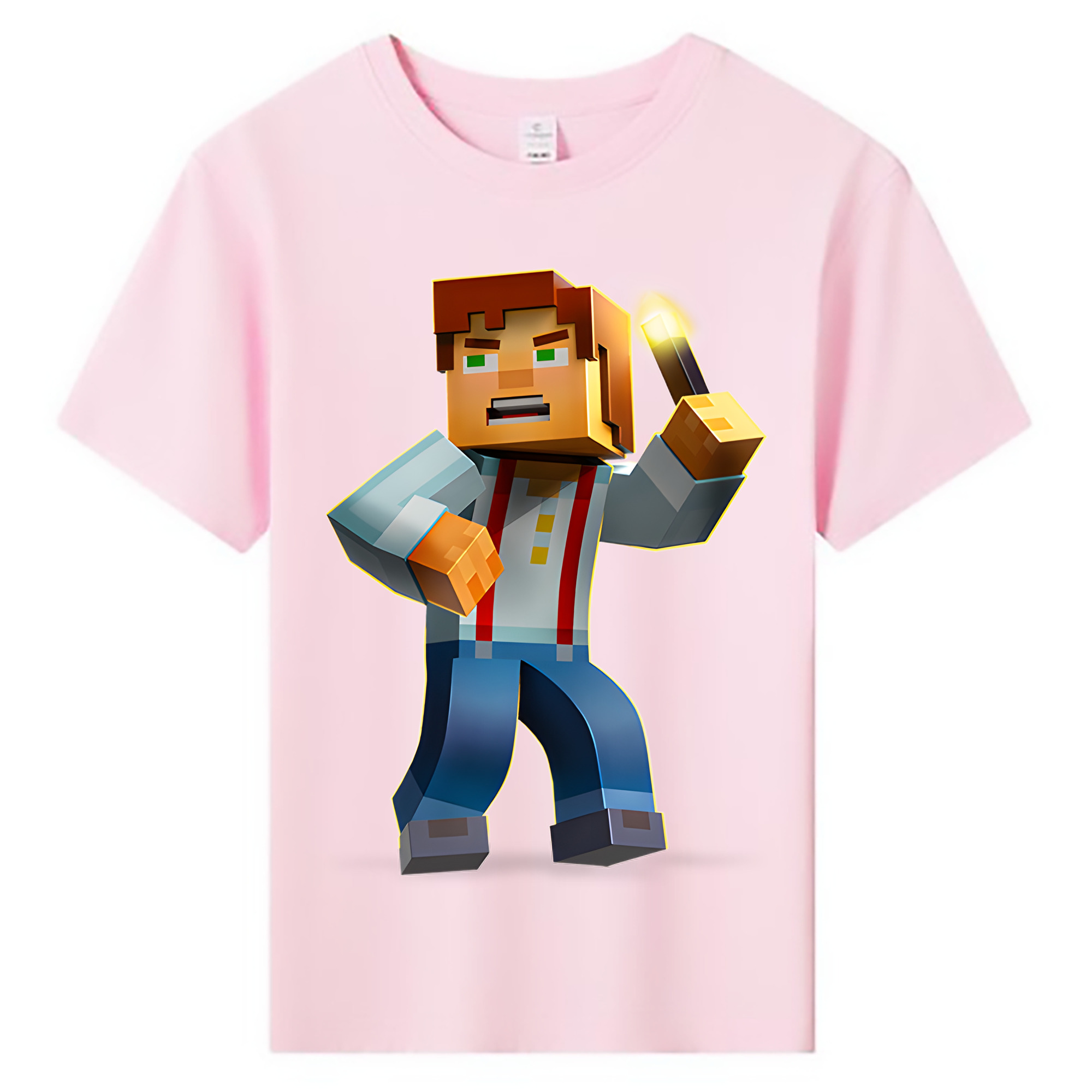 （画像用） マインクラフト ブロックの世界 Minecraft MC Block world 綿100％キッズTシャツ（フロントプリント）