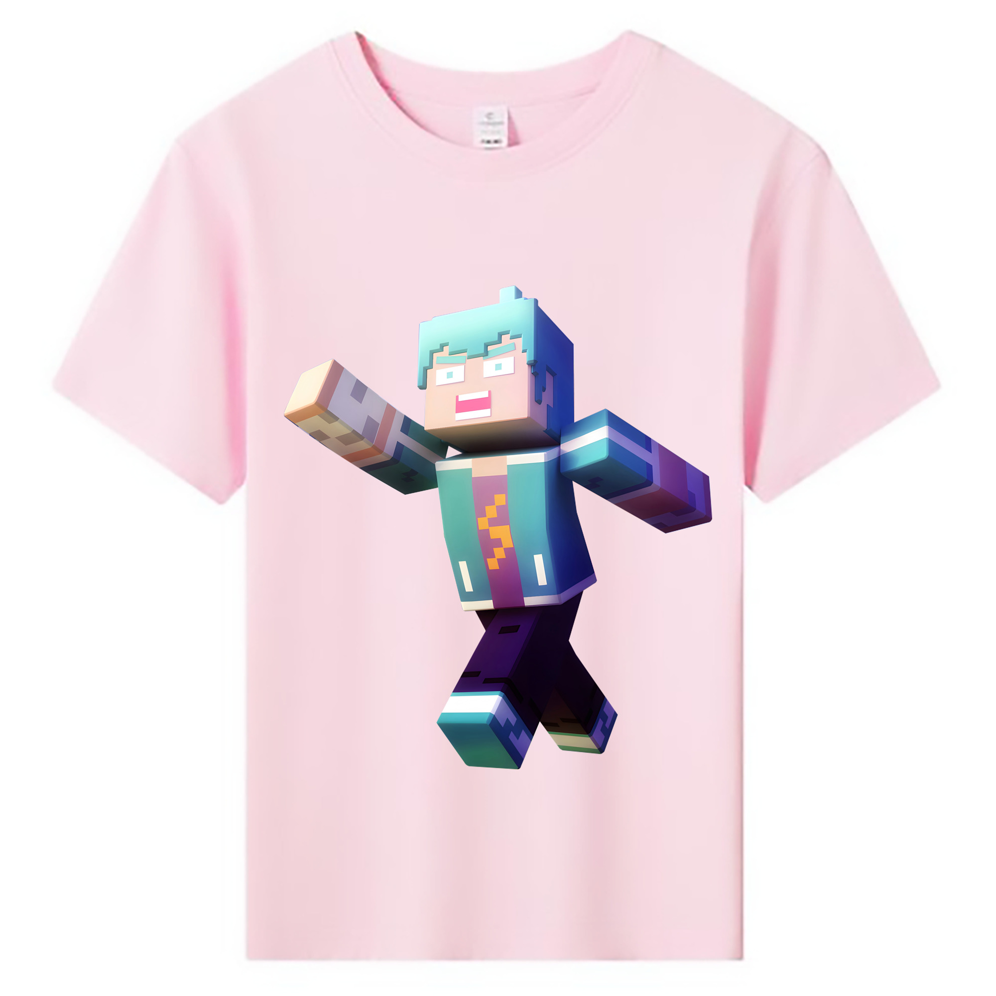 （画像用） マインクラフト ブロックの世界 Minecraft MC Block world 綿100％キッズTシャツ（フロントプリント）