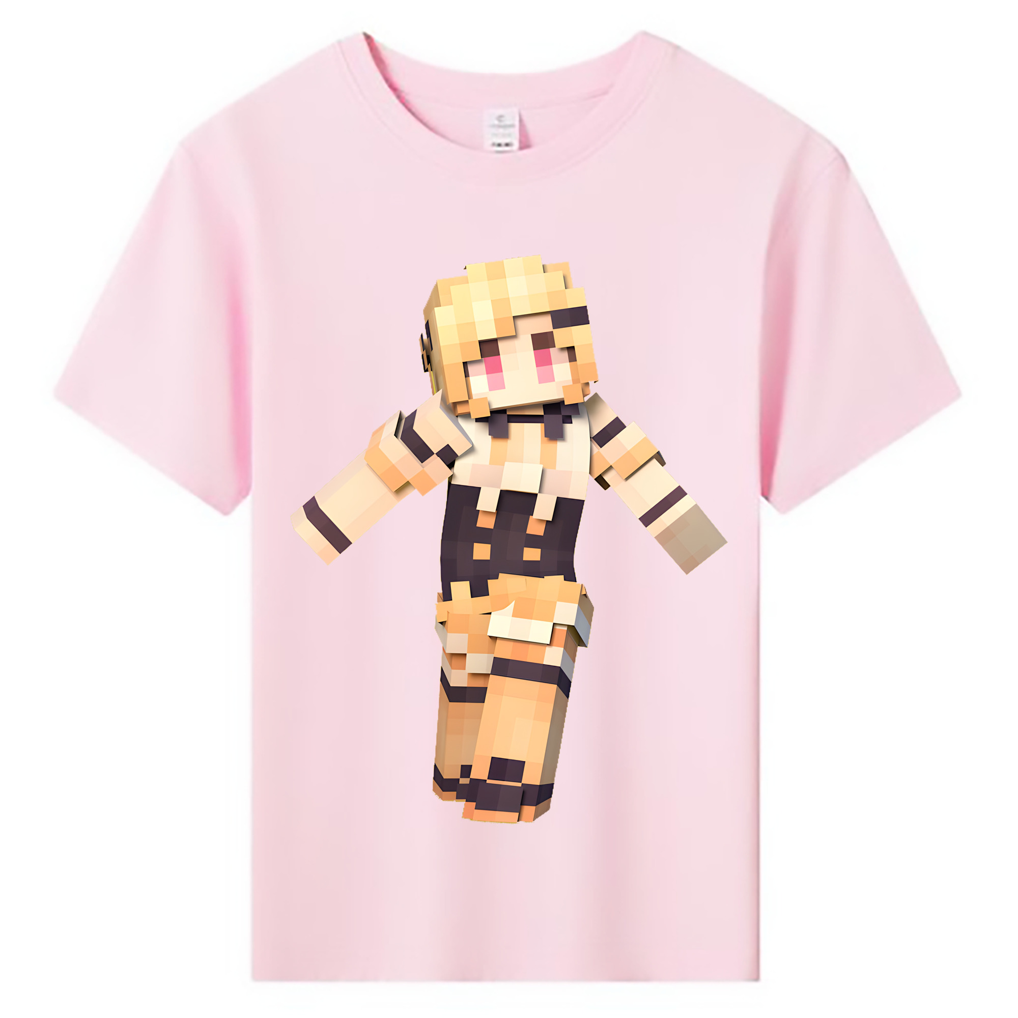 （画像用） マインクラフト ブロックの世界 Minecraft MC Block world 綿100％キッズTシャツ（フロントプリント）