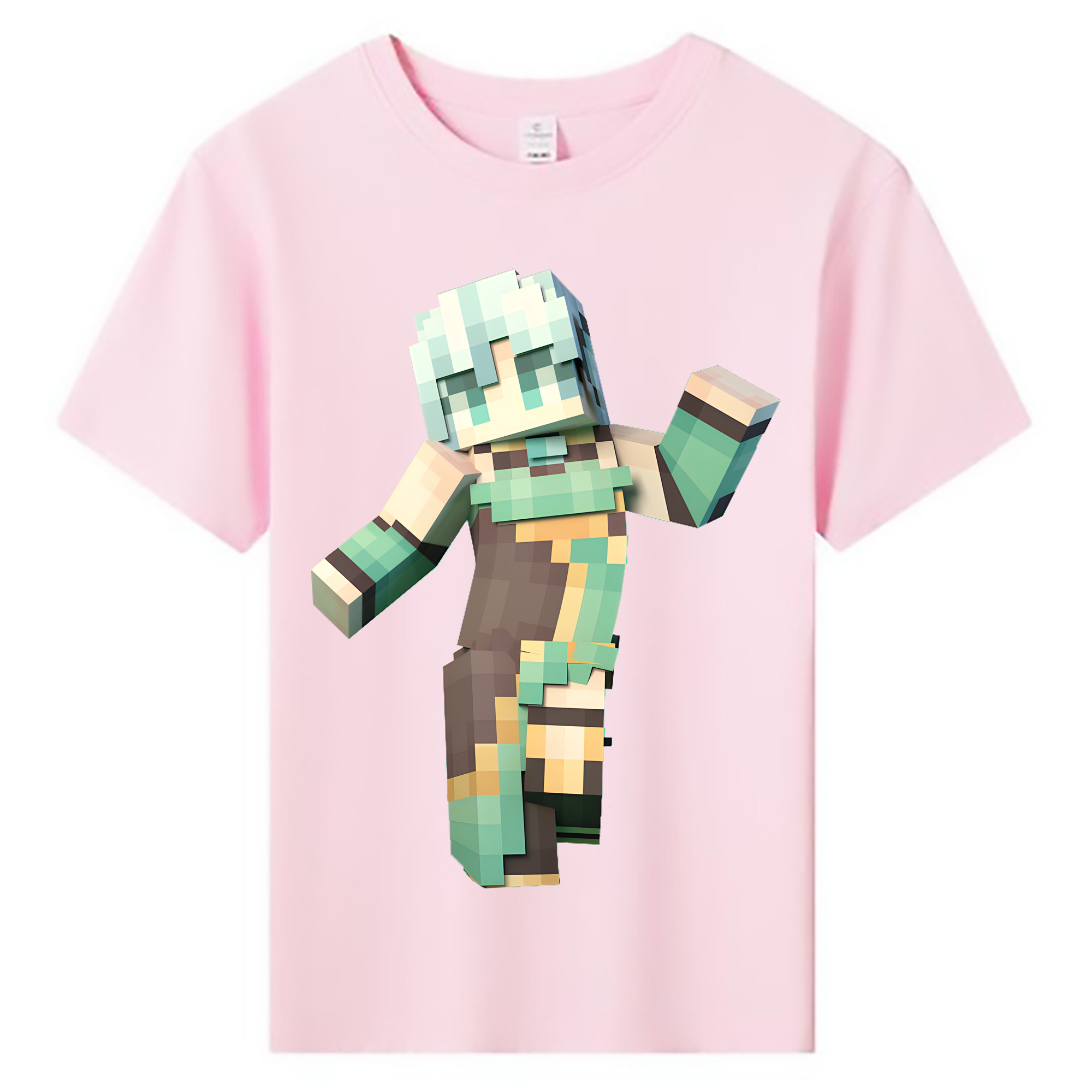 （画像用） マインクラフト ブロックの世界 Minecraft MC Block world 綿100％キッズTシャツ（フロントプリント）