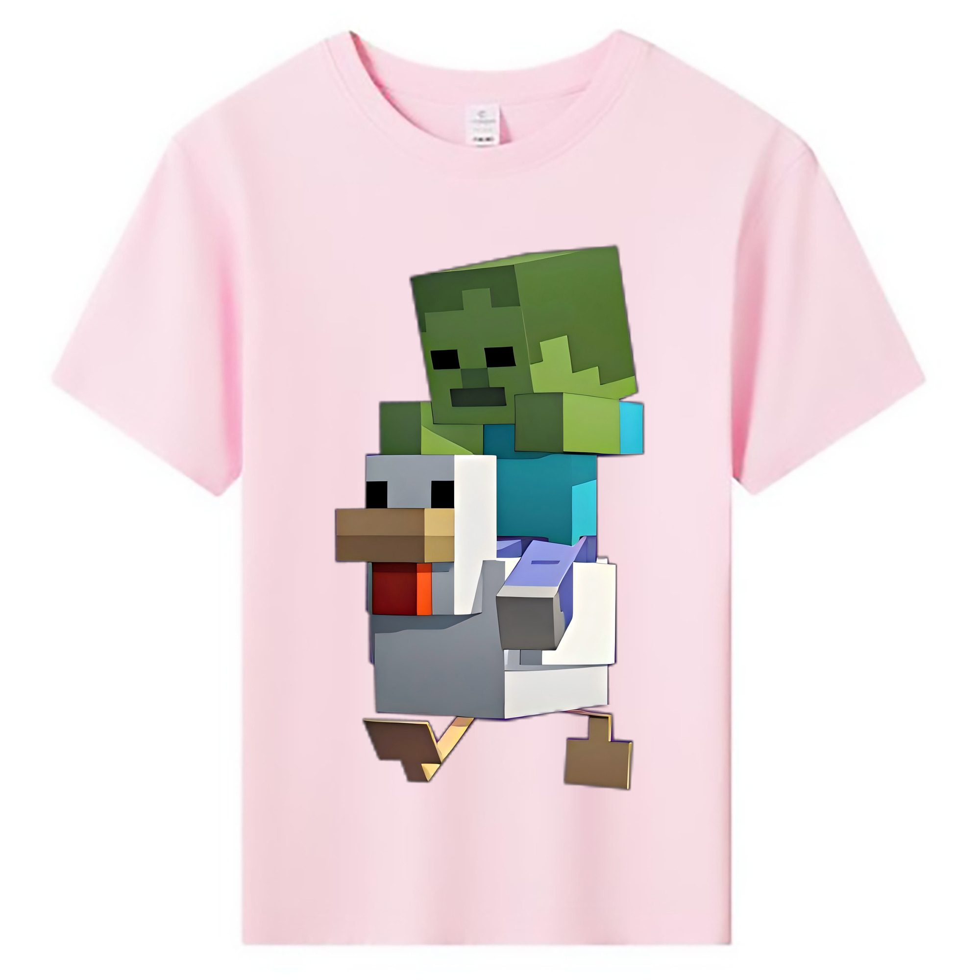 （画像用） マインクラフト ブロックの世界 Minecraft MC Block world 綿100％キッズTシャツ（フロントプリント）