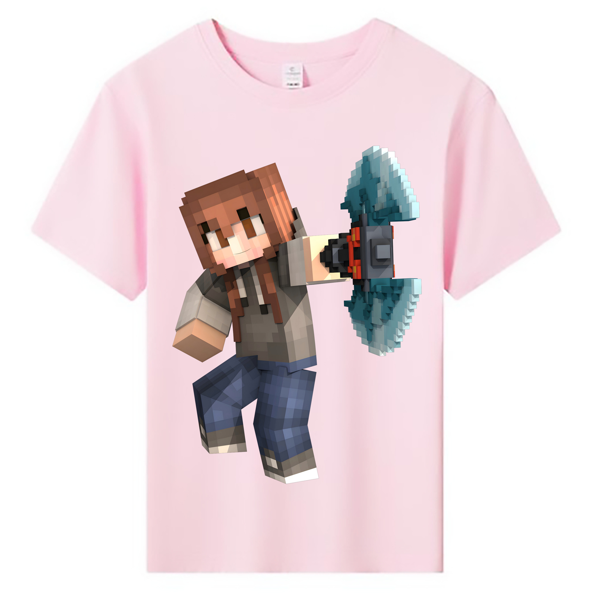 （画像用） マインクラフト ブロックの世界 Minecraft MC Block world 綿100％キッズTシャツ（フロントプリント）