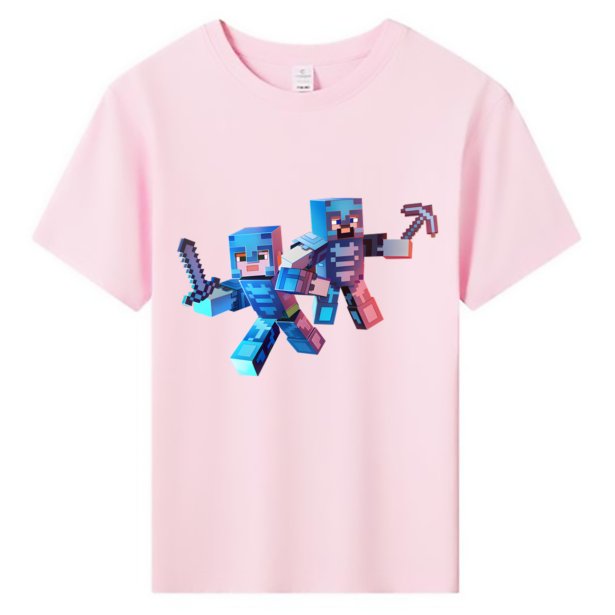 （画像用） マインクラフト ブロックの世界 Minecraft MC Block world 綿100％キッズTシャツ（フロントプリント）