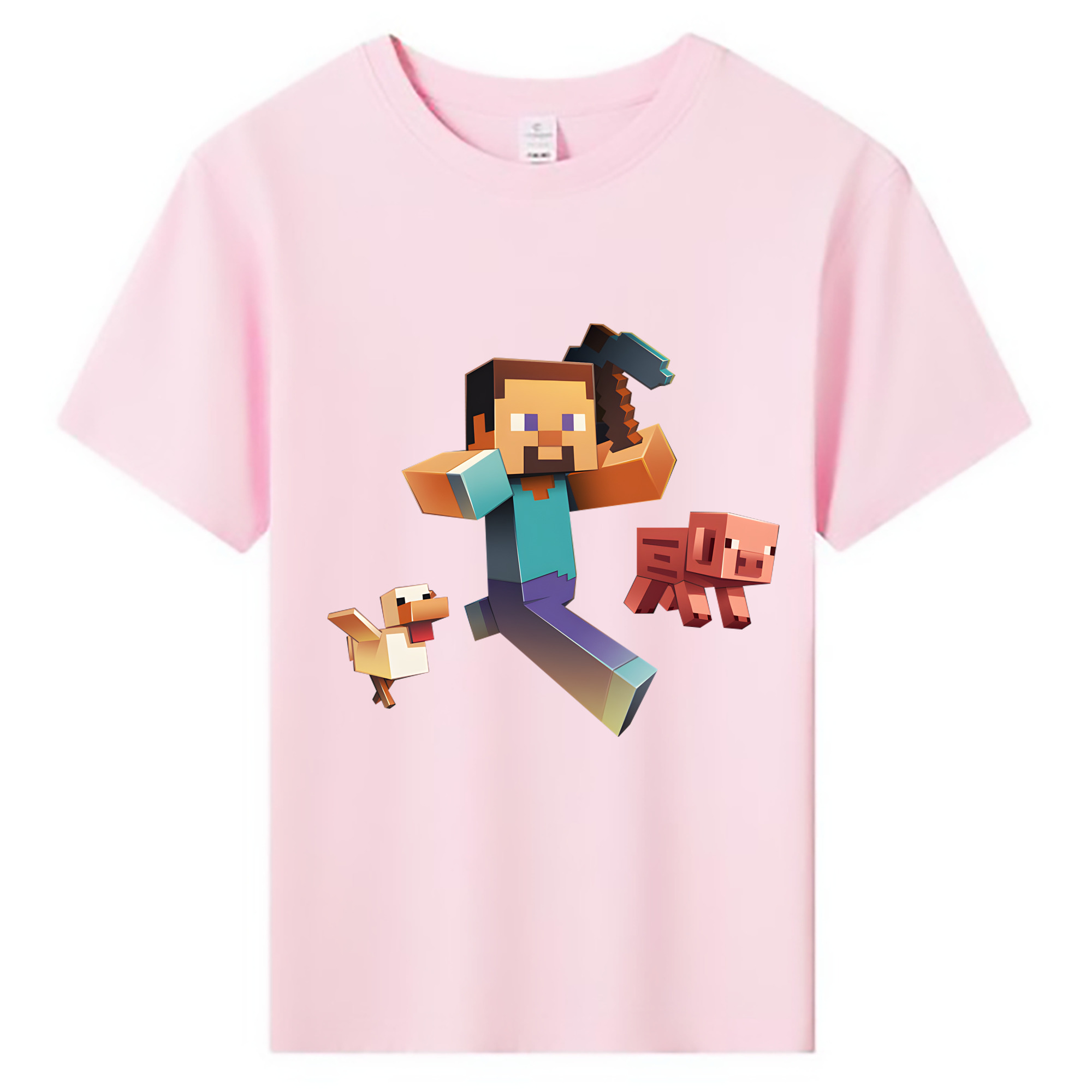（画像用） マインクラフト ブロックの世界 Minecraft MC Block world 綿100％キッズTシャツ（フロントプリント）