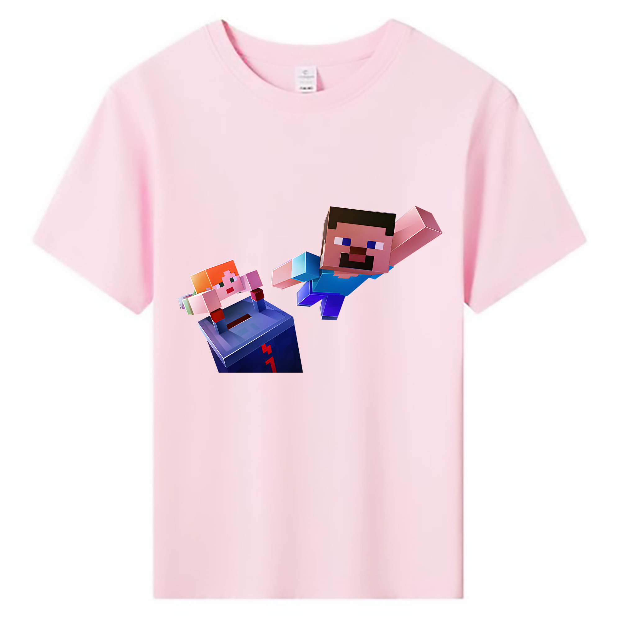（画像用） マインクラフト ブロックの世界 Minecraft MC Block world 綿100％キッズTシャツ（フロントプリント）