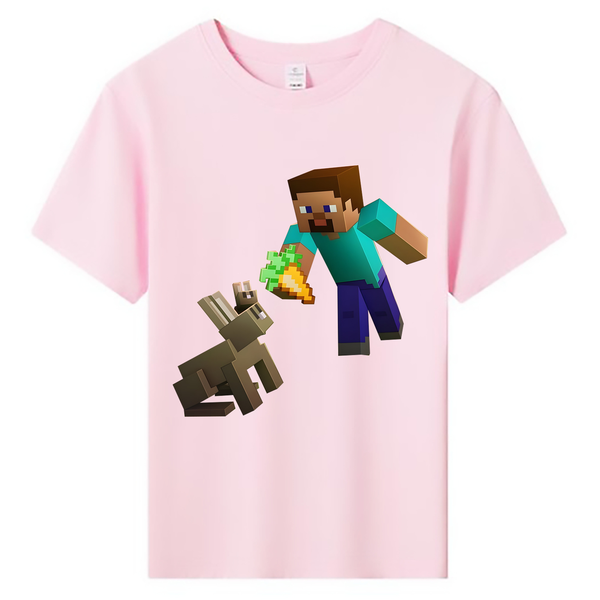 （画像用） マインクラフト ブロックの世界 Minecraft MC Block world 綿100％キッズTシャツ（フロントプリント）