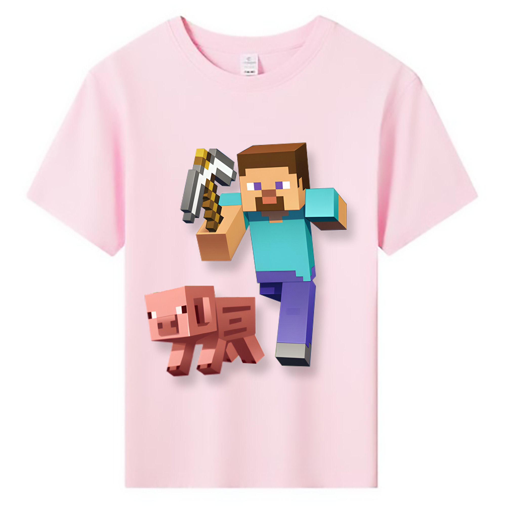 （画像用） マインクラフト ブロックの世界 Minecraft MC Block world 綿100％キッズTシャツ（フロントプリント）