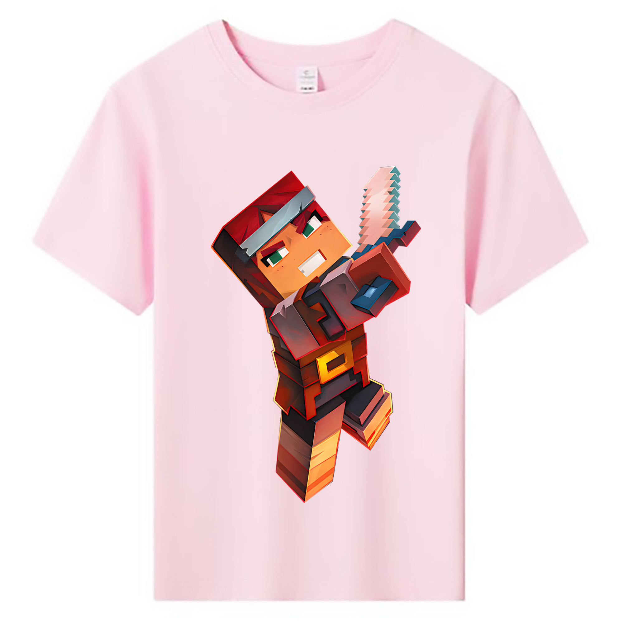 （画像用） マインクラフト ブロックの世界 Minecraft MC Block world 綿100％キッズTシャツ（フロントプリント）